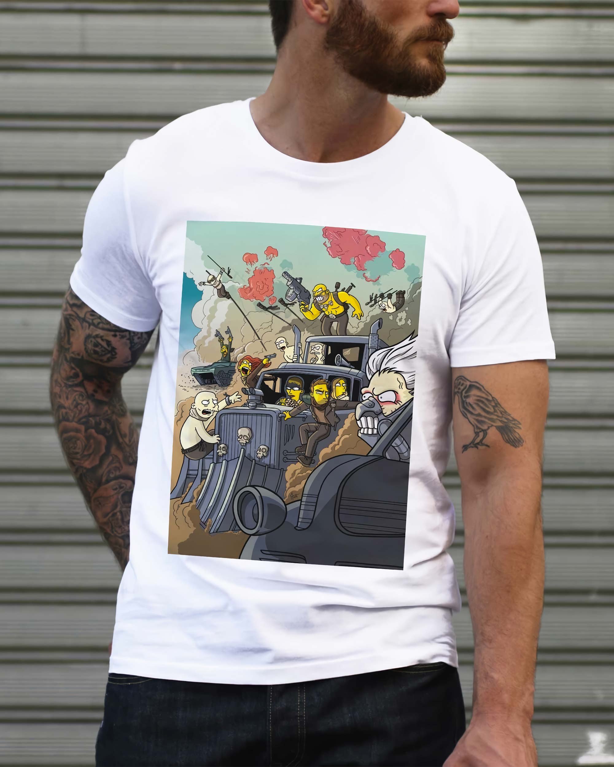 T-shirt Mad Max Simpsonized de couleur Blanc par ADN