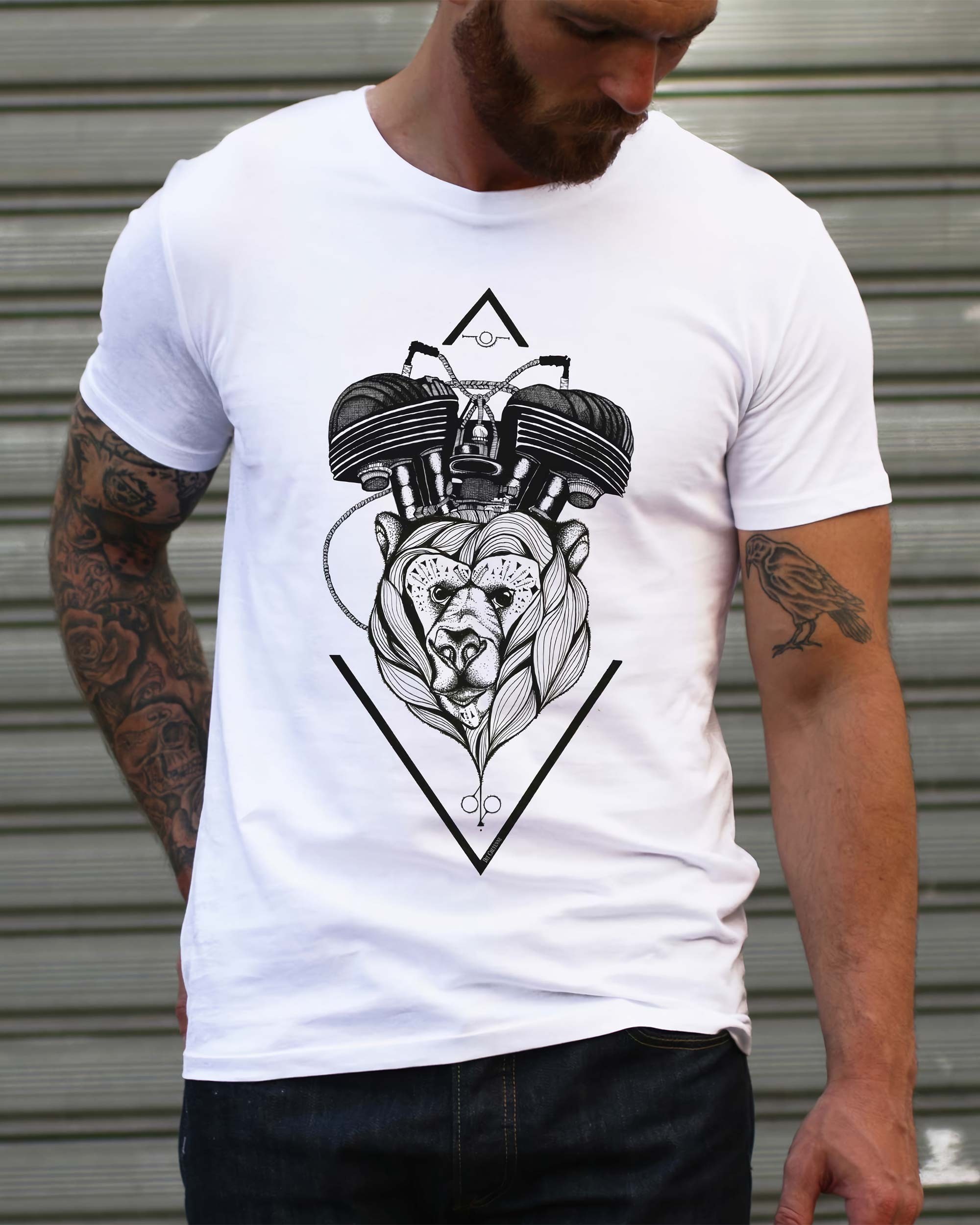 T-shirt Bear Motor de couleur Blanc par Coontak