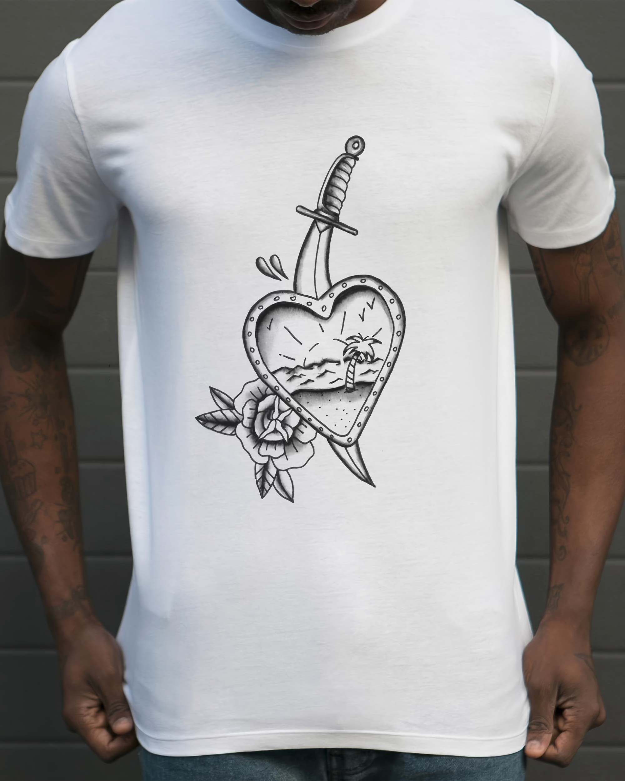 T-shirt Dague Coeur de couleur Blanc par Pierre Nkwane