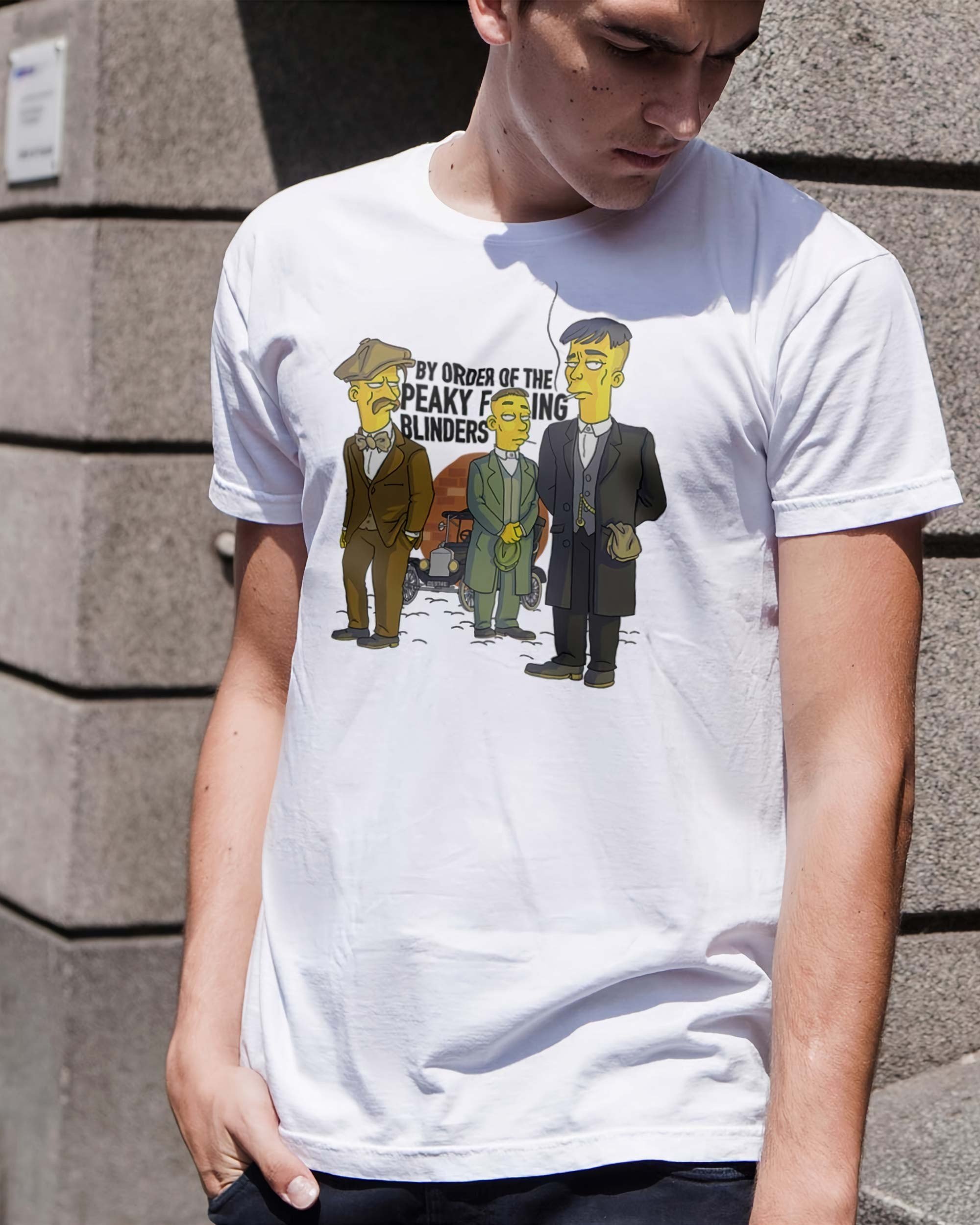 T-shirt Peaky Blinders Simpsonized de couleur Blanc par ADN