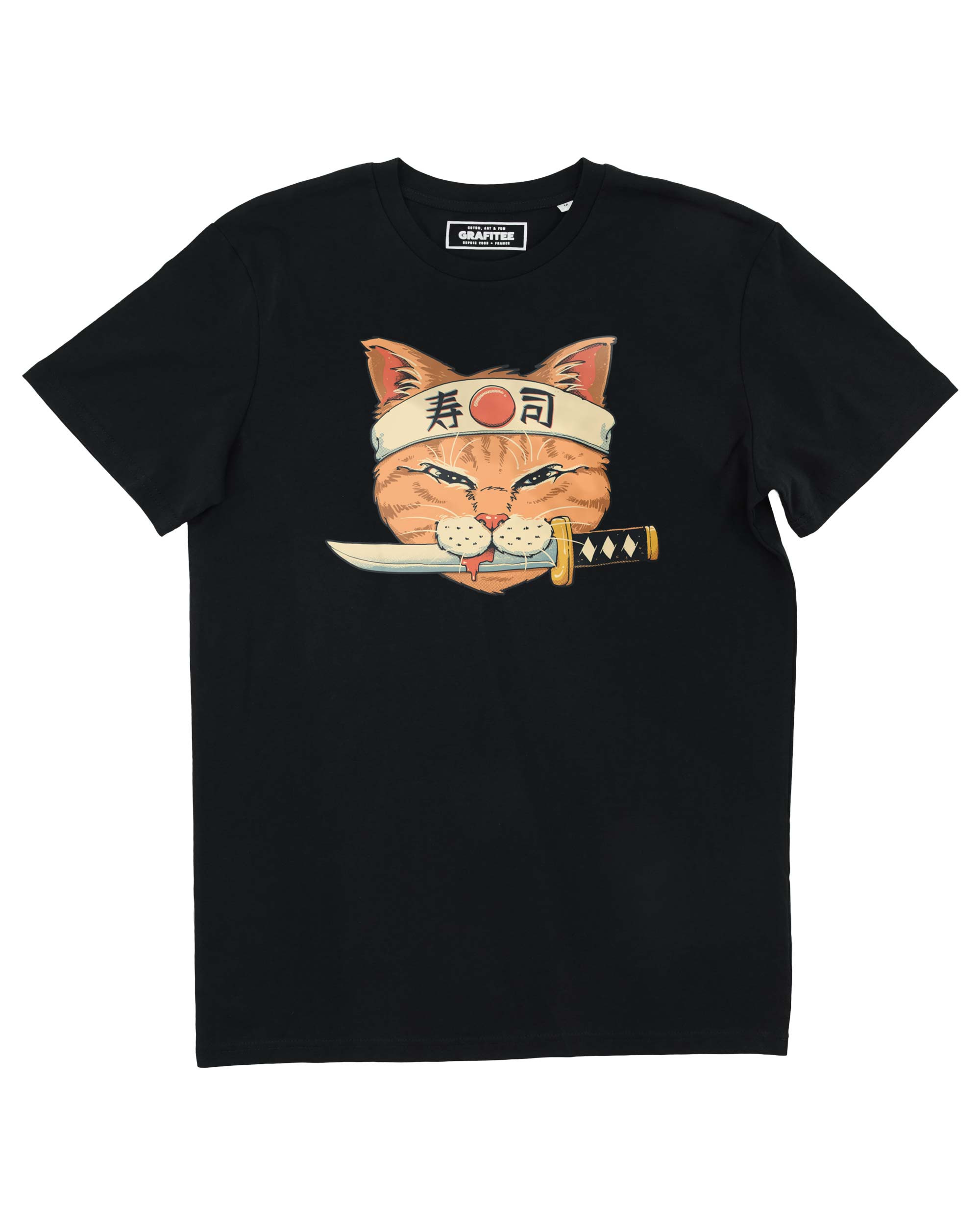 T-shirt Neko Sushi Katana de couleur Blanc par Vincent Trinidad