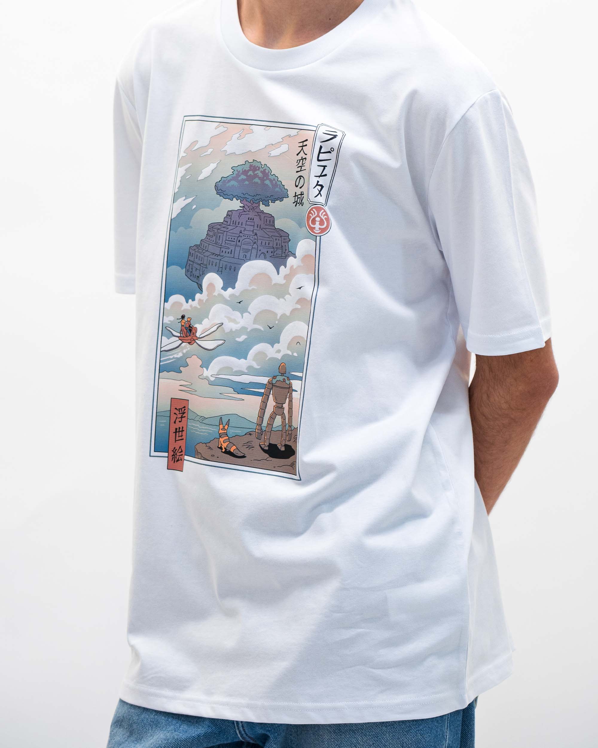 T-shirt Chateau Dans Le Ciel Ukiyo-e de couleur Blanc par Vincent Trinidad