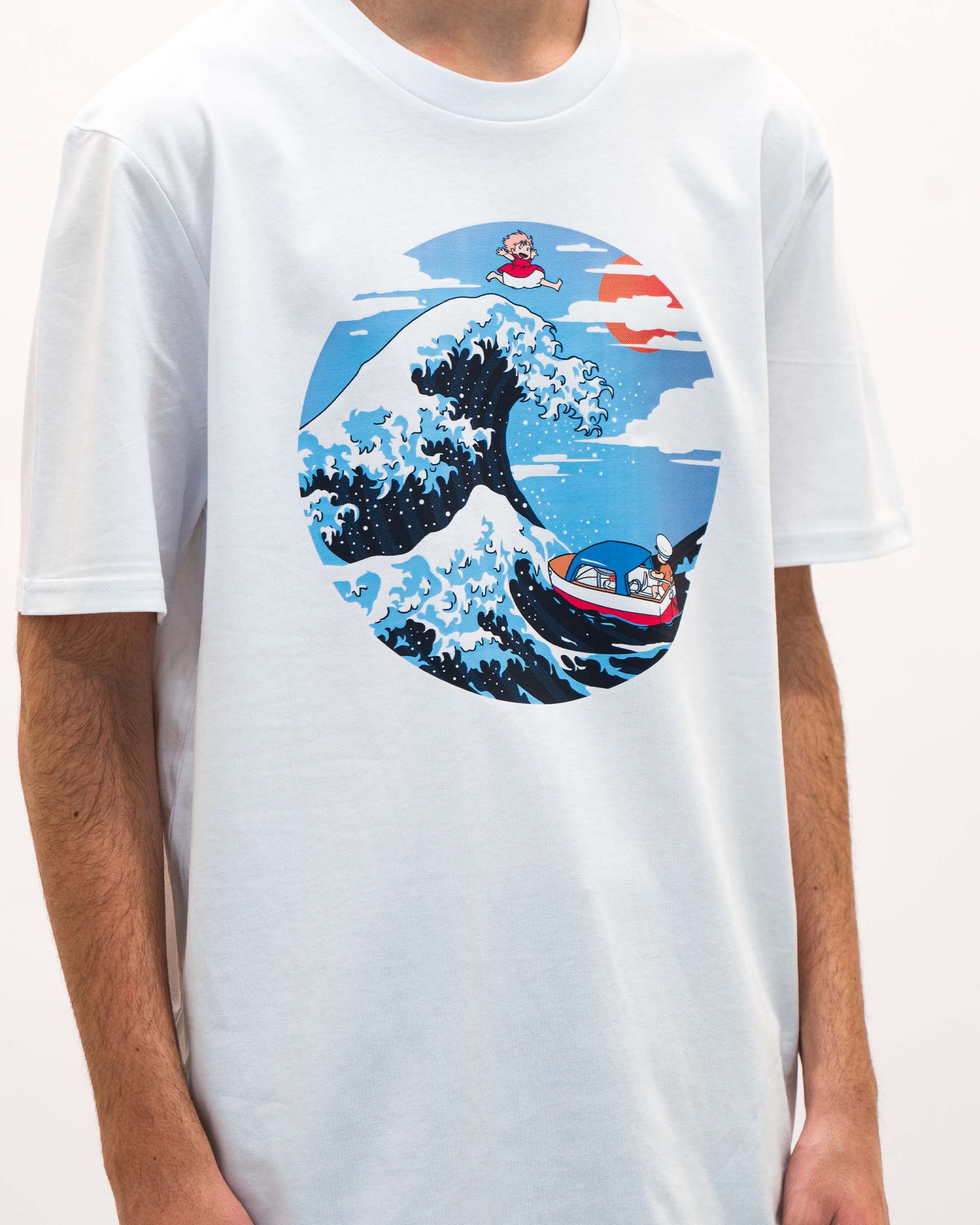 T-shirt La Vague De Ponyo de couleur Blanc par Douglasstencil