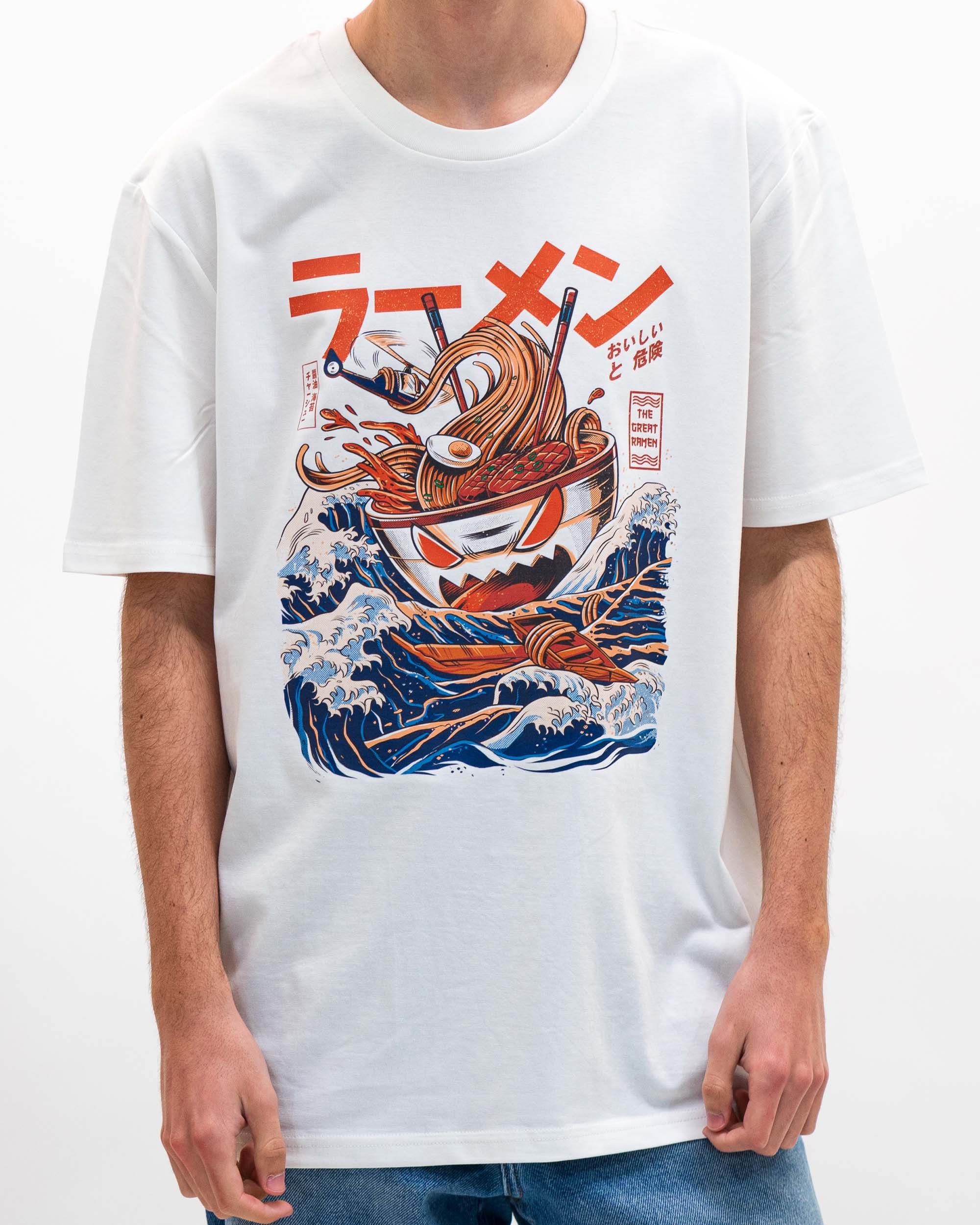 T-shirt The Great Ramen Of Kanagawa de couleur Blanc par Ilustrata