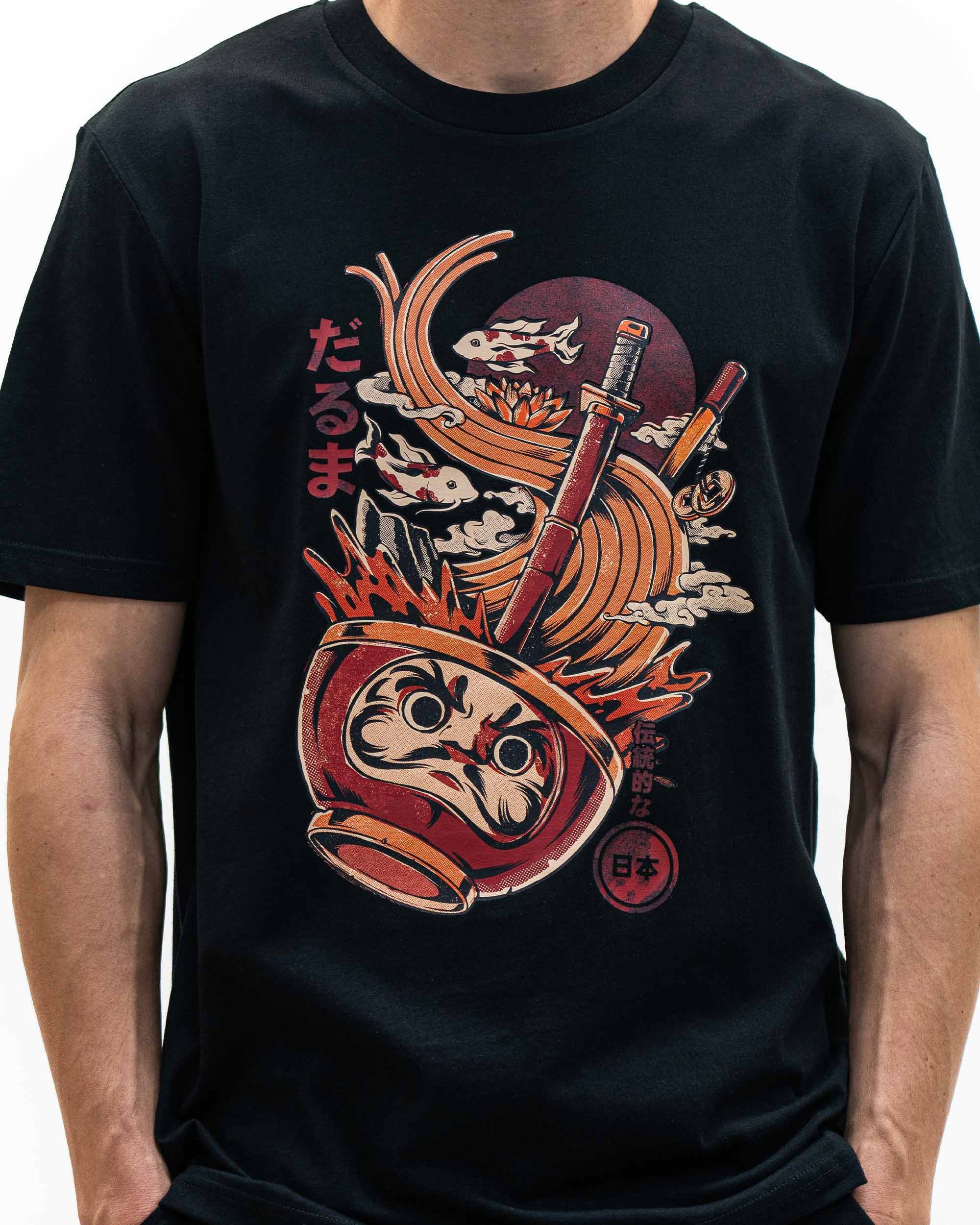 T-shirt Ramen et Daruma de couleur Noir par Ilustrata