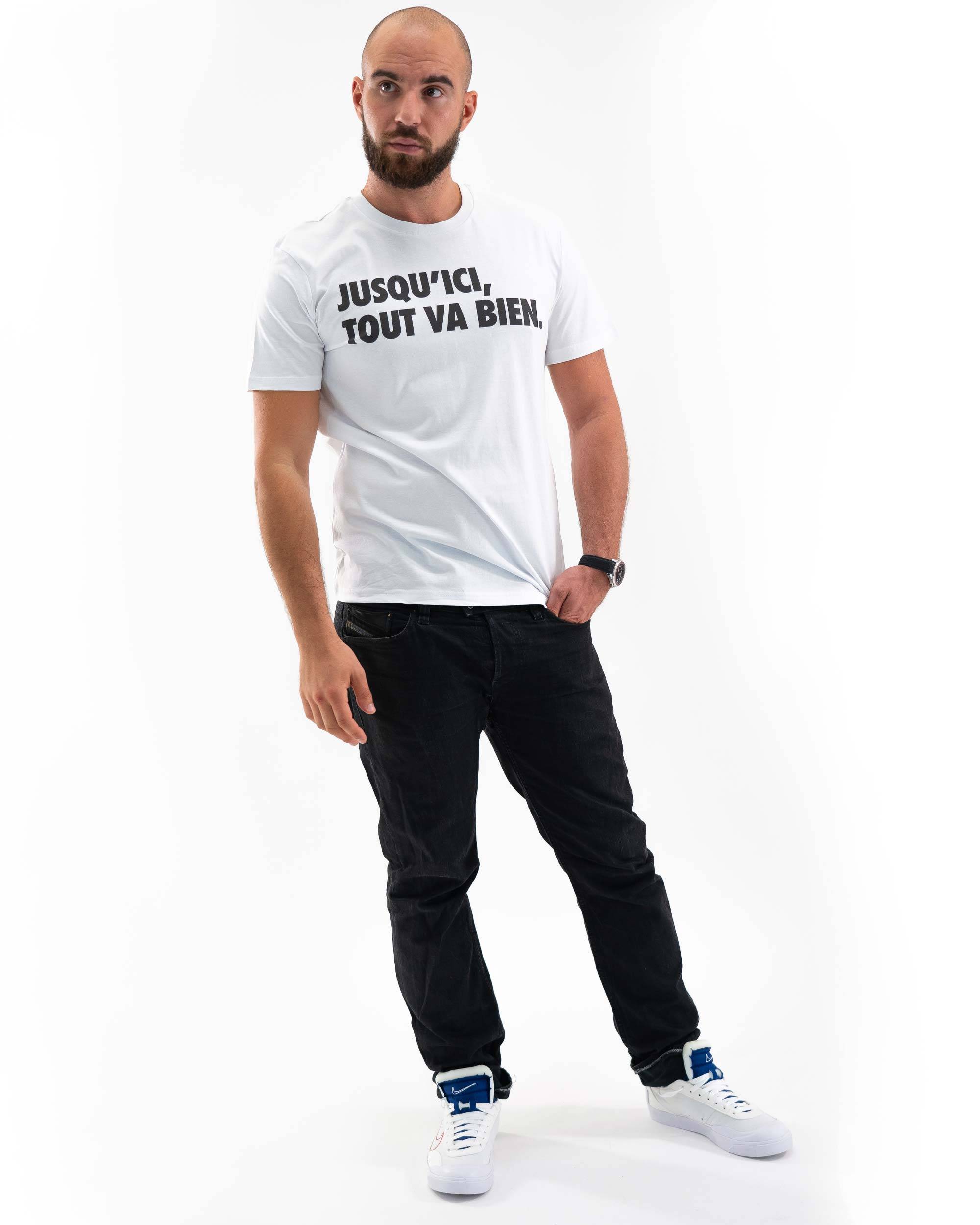 T-shirt Jusqu'ici, Tout Va Bien (en promo) de couleur Blanc