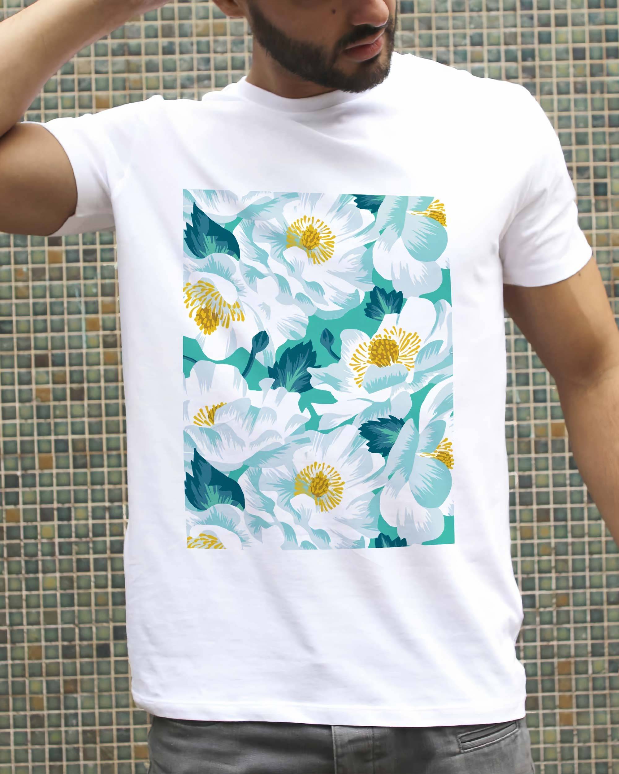 T-shirt Fleurs Blanches (en promo) de couleur Blanc