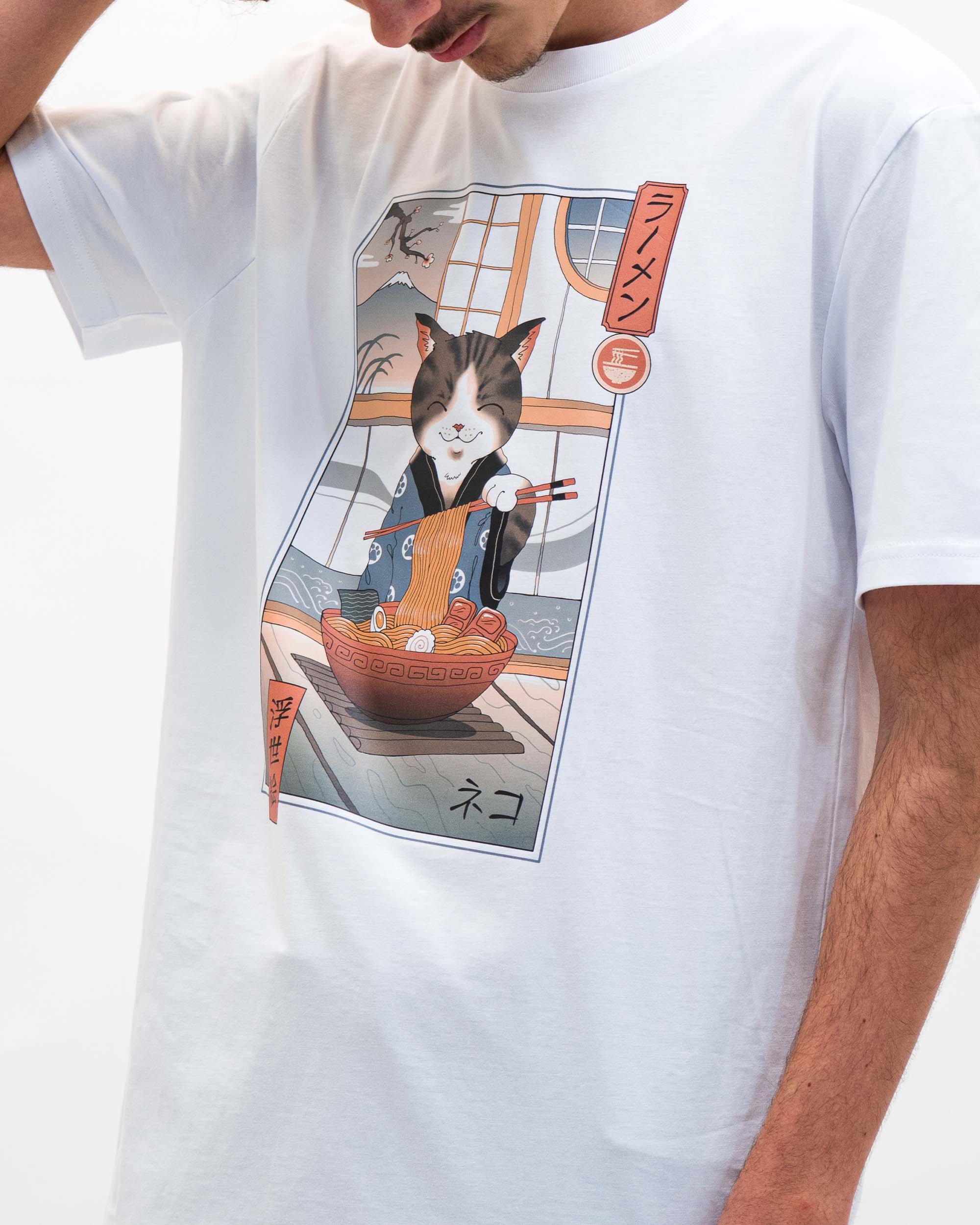 T-shirt Neko Ramen Ukiyo-e (en promo) de couleur Blanc