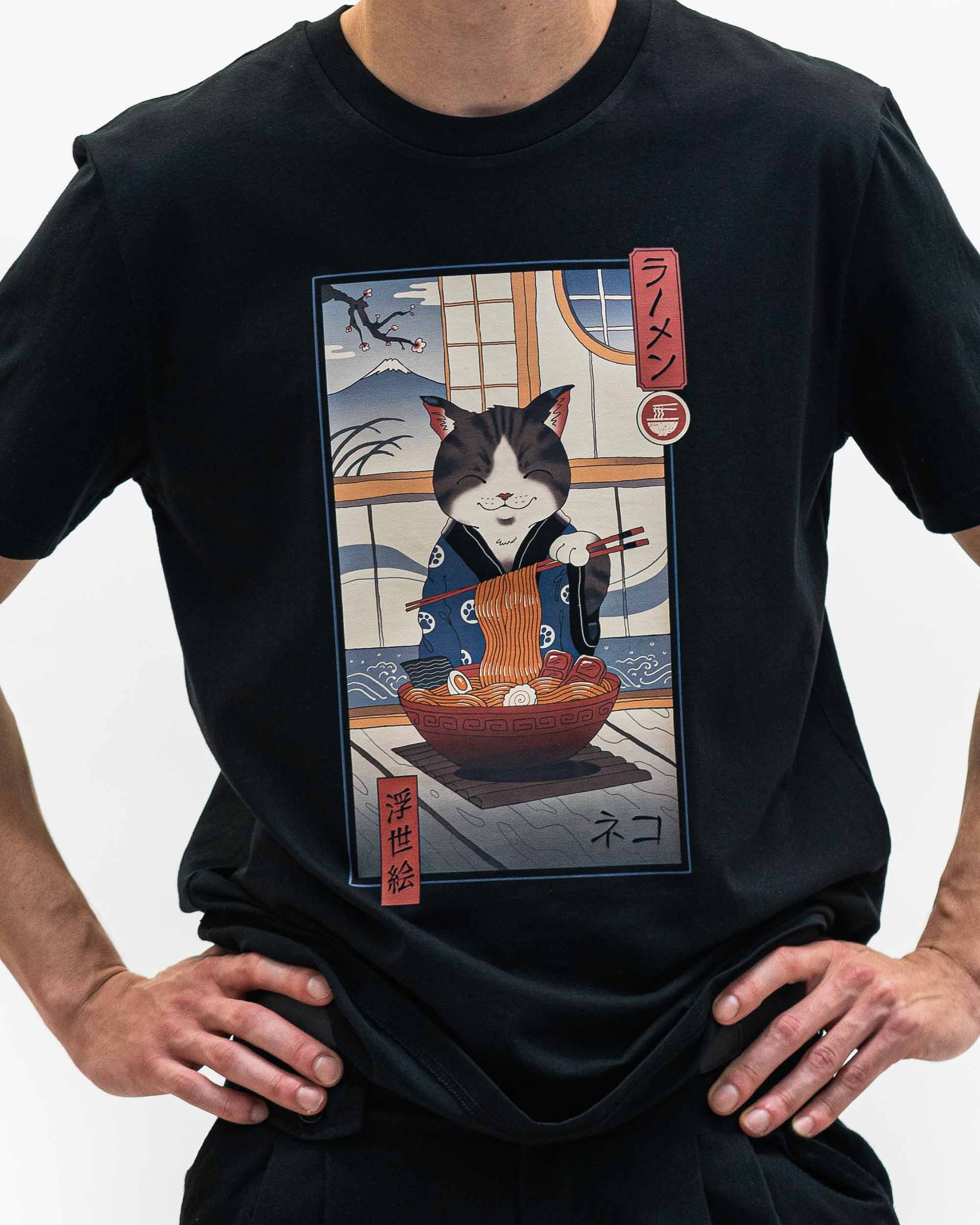 T-shirt Neko Ramen Ukiyo-e (en promo) de couleur Blanc