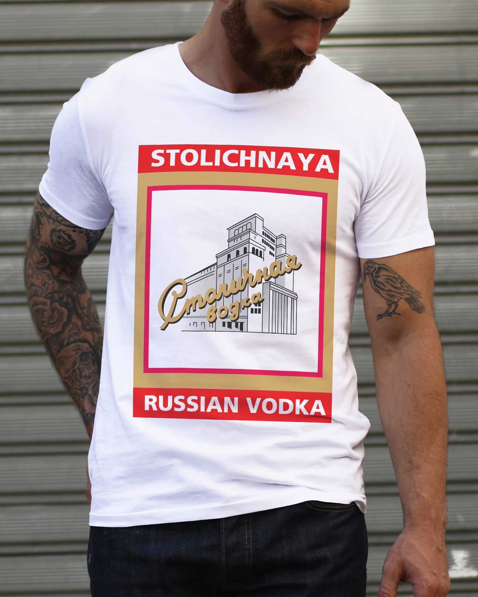 T-shirt Stolichnaya Vodka (en promo) de couleur Blanc