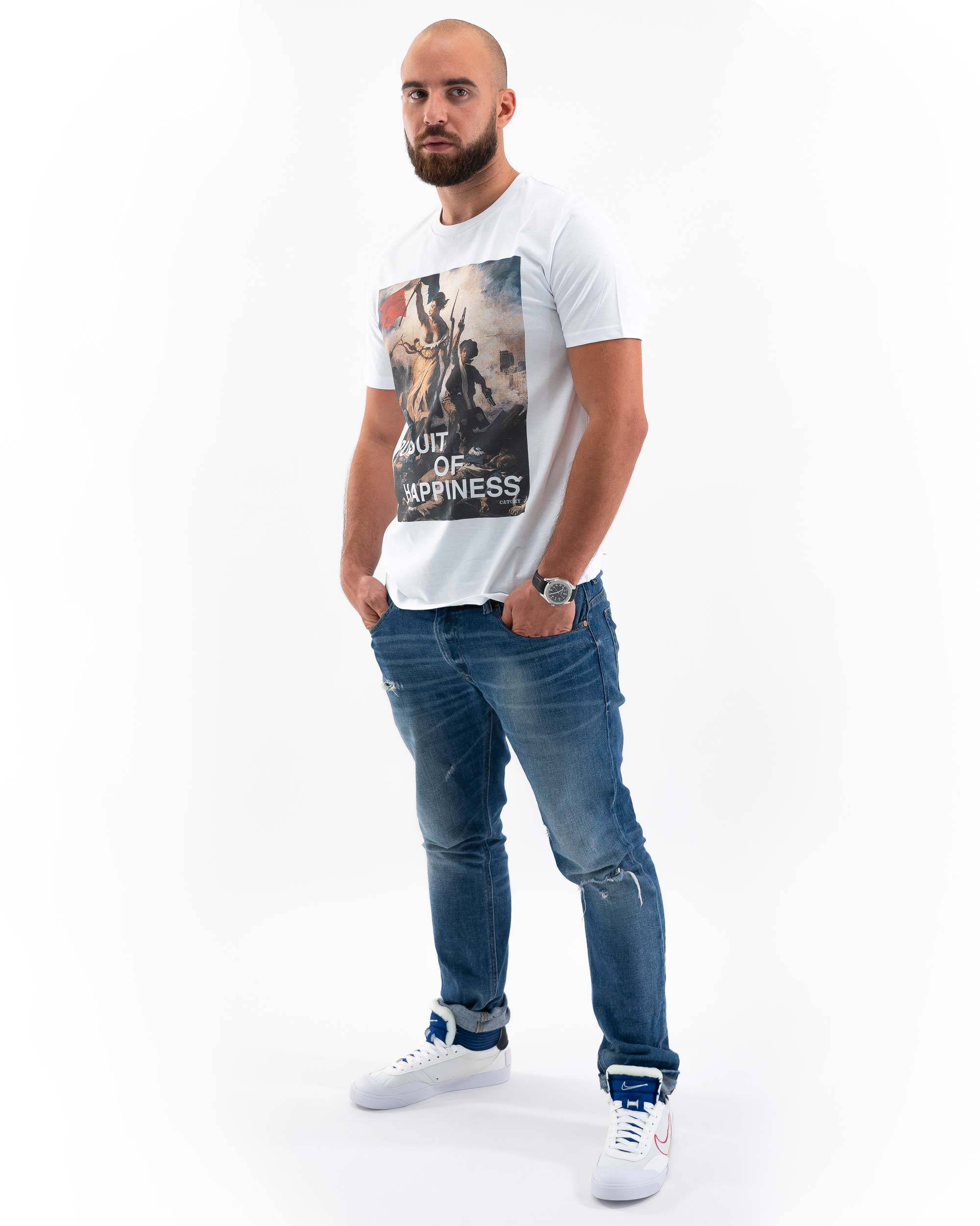 T-shirt Pursuit Of Happiness (en promo) de couleur Blanc