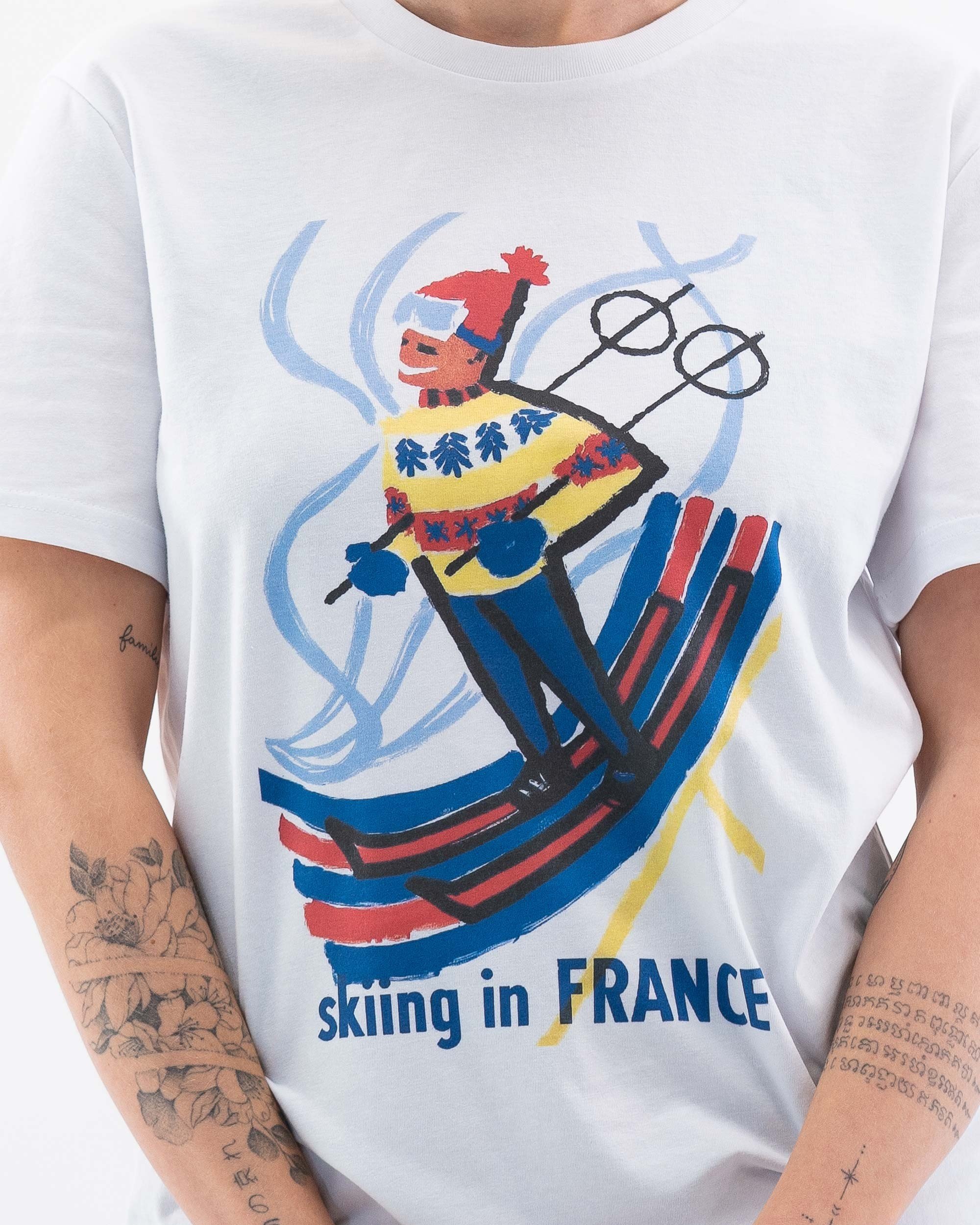 T-shirt Skiing in France (en promo) de couleur Blanc