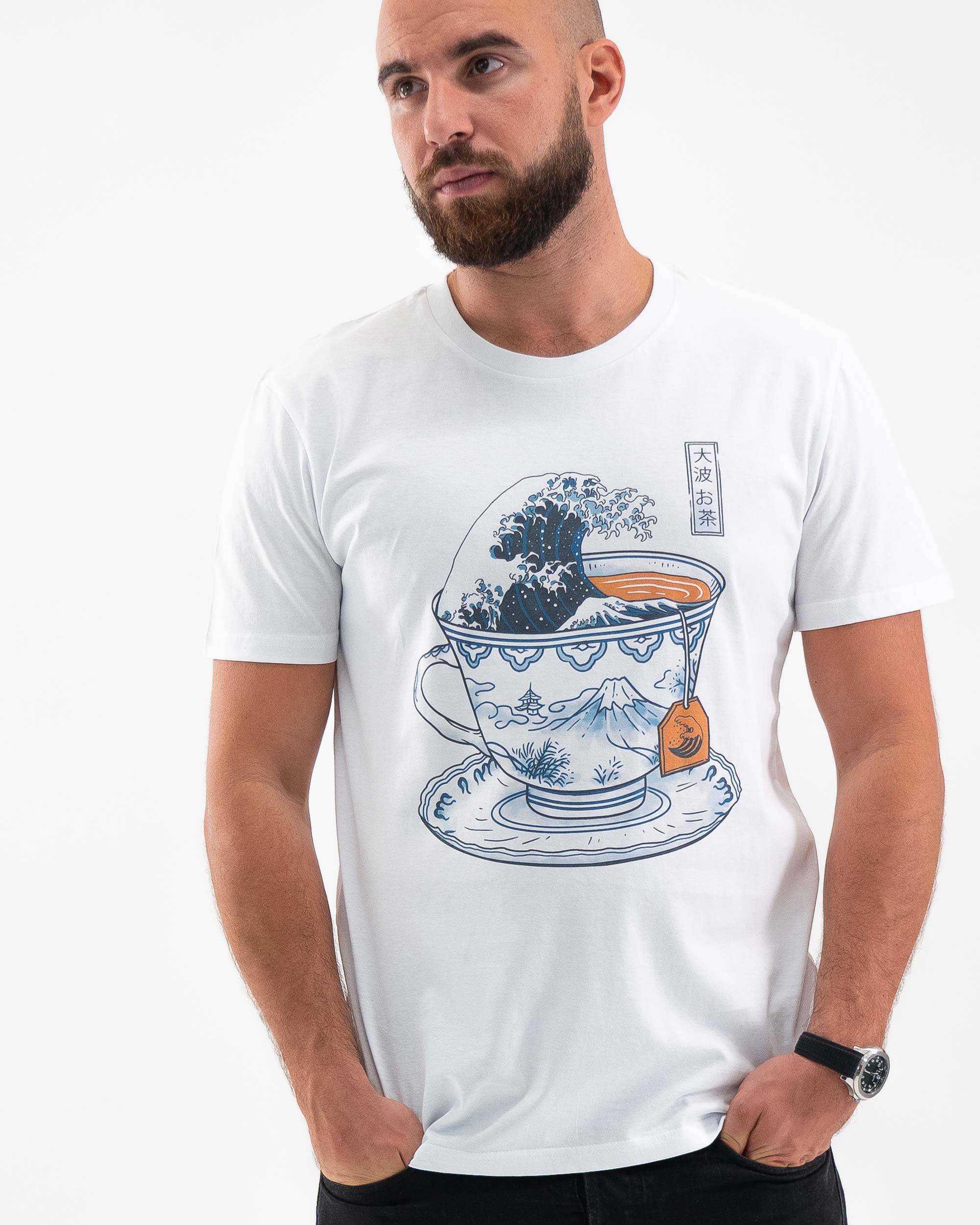 T-shirt The great Kanagawa tea (en promo) de couleur Blanc