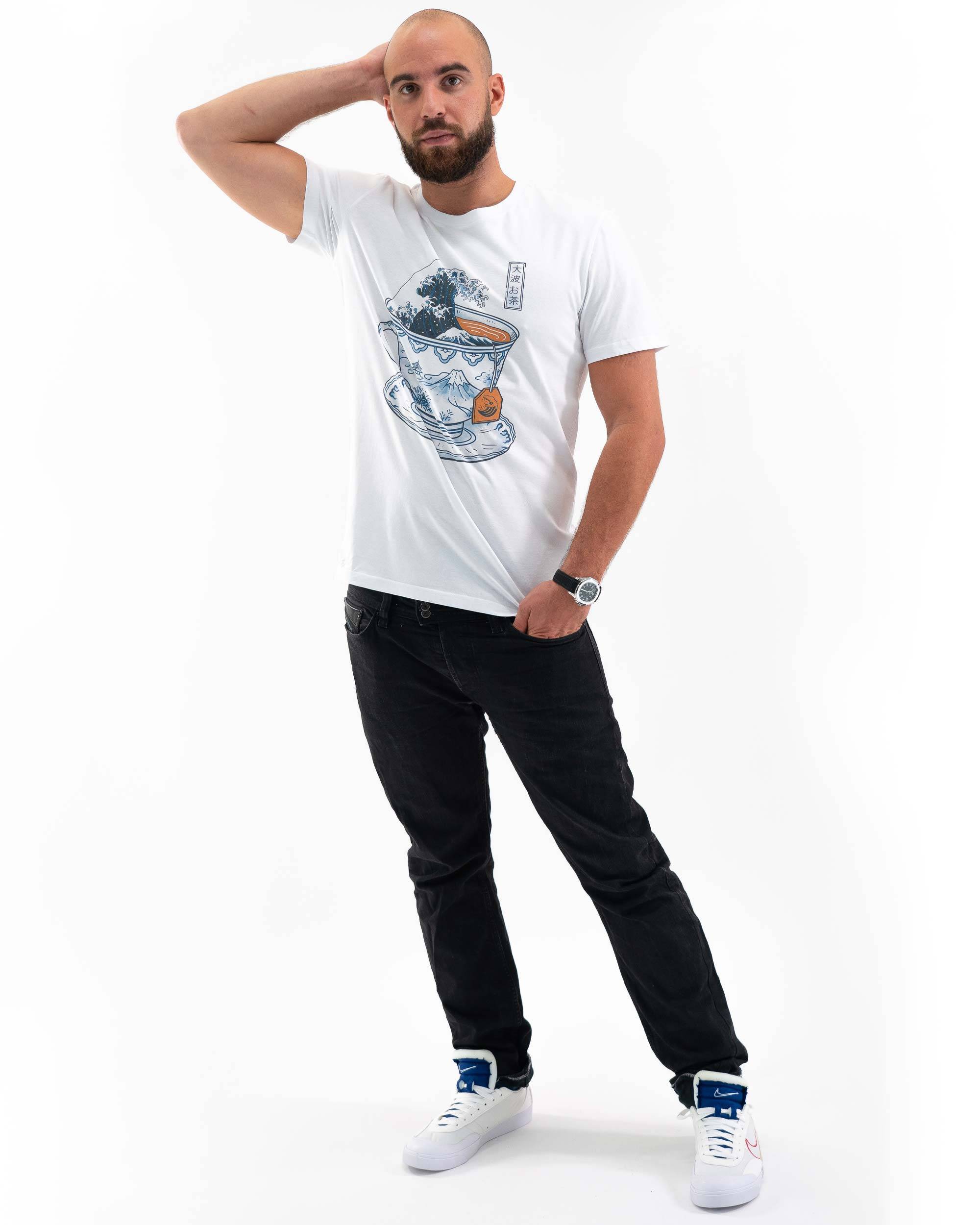 T-shirt The great Kanagawa tea (en promo) de couleur Blanc