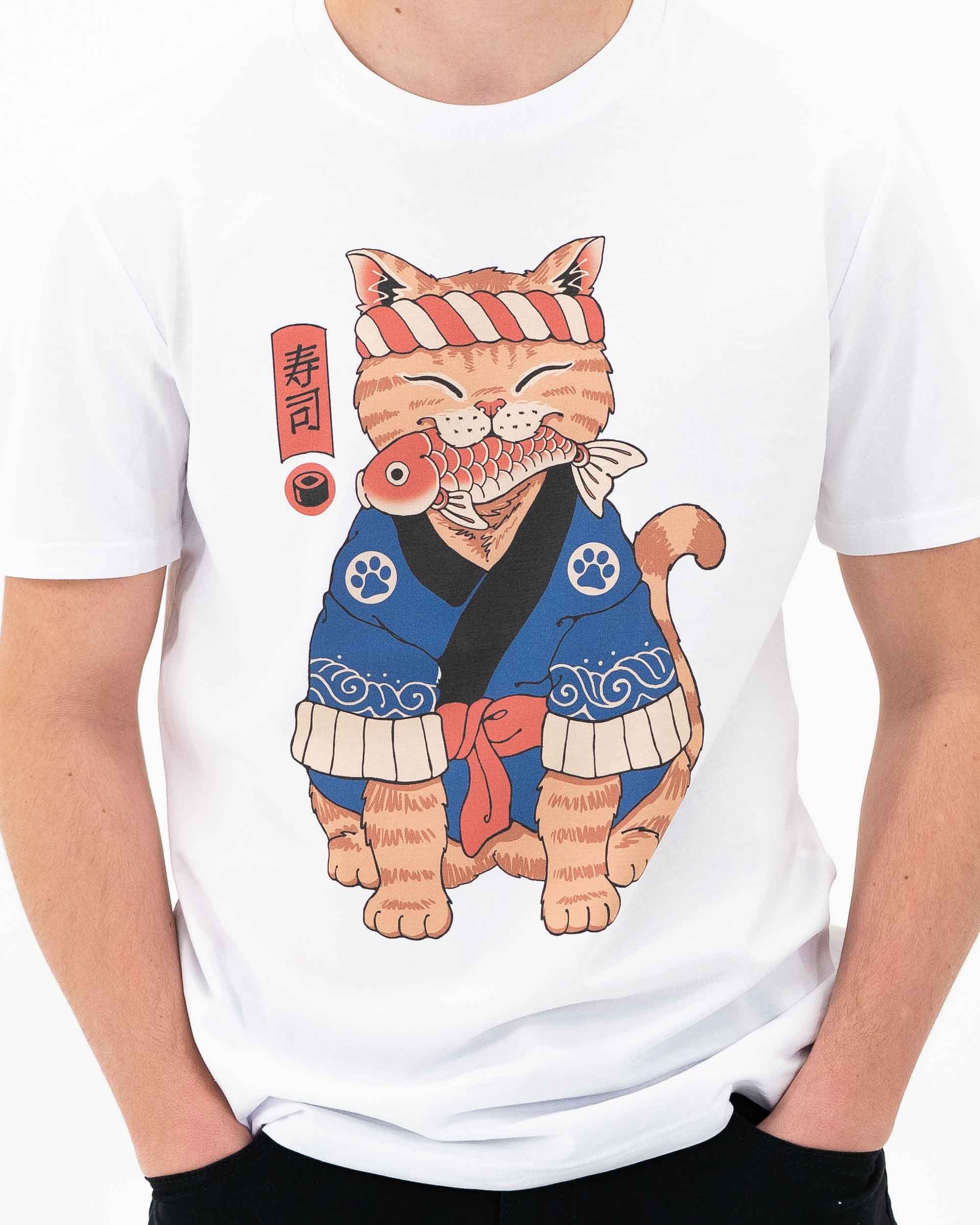 T-shirt Sushi Meowster (en promo) de couleur Blanc