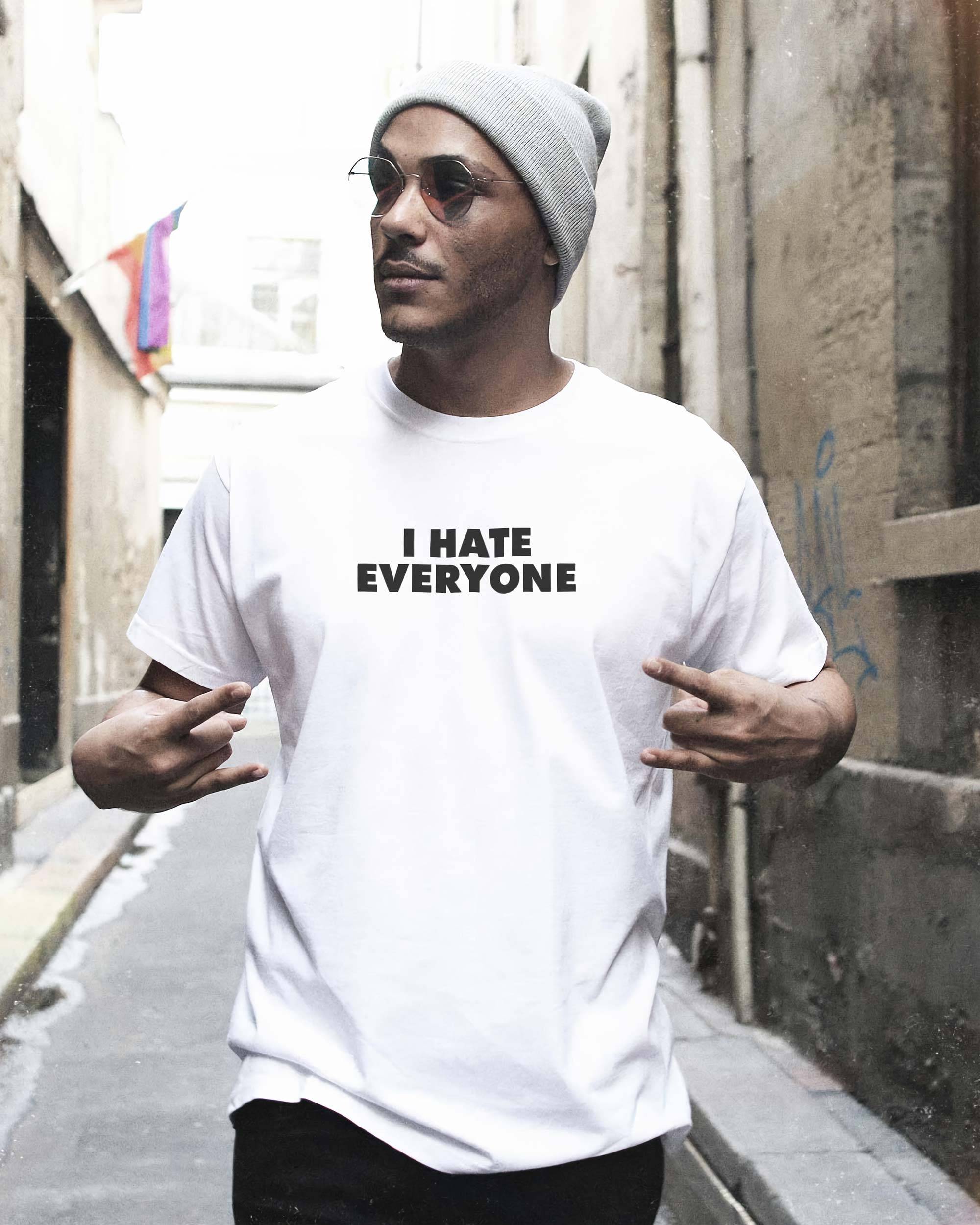 T-shirt I Hate Everyone (en promo) de couleur Blanc