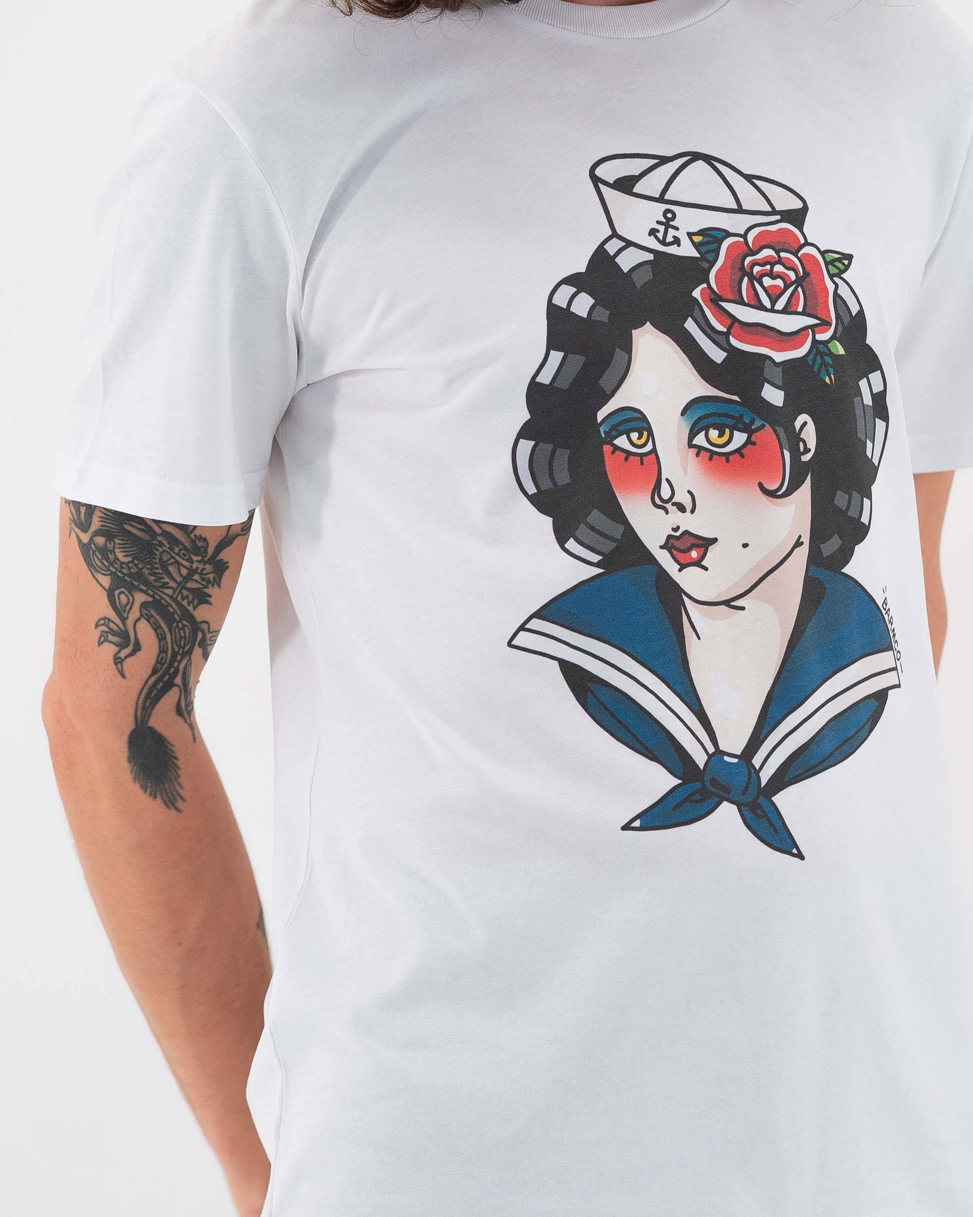 T-shirt Navy Pin Up (en promo) de couleur Blanc