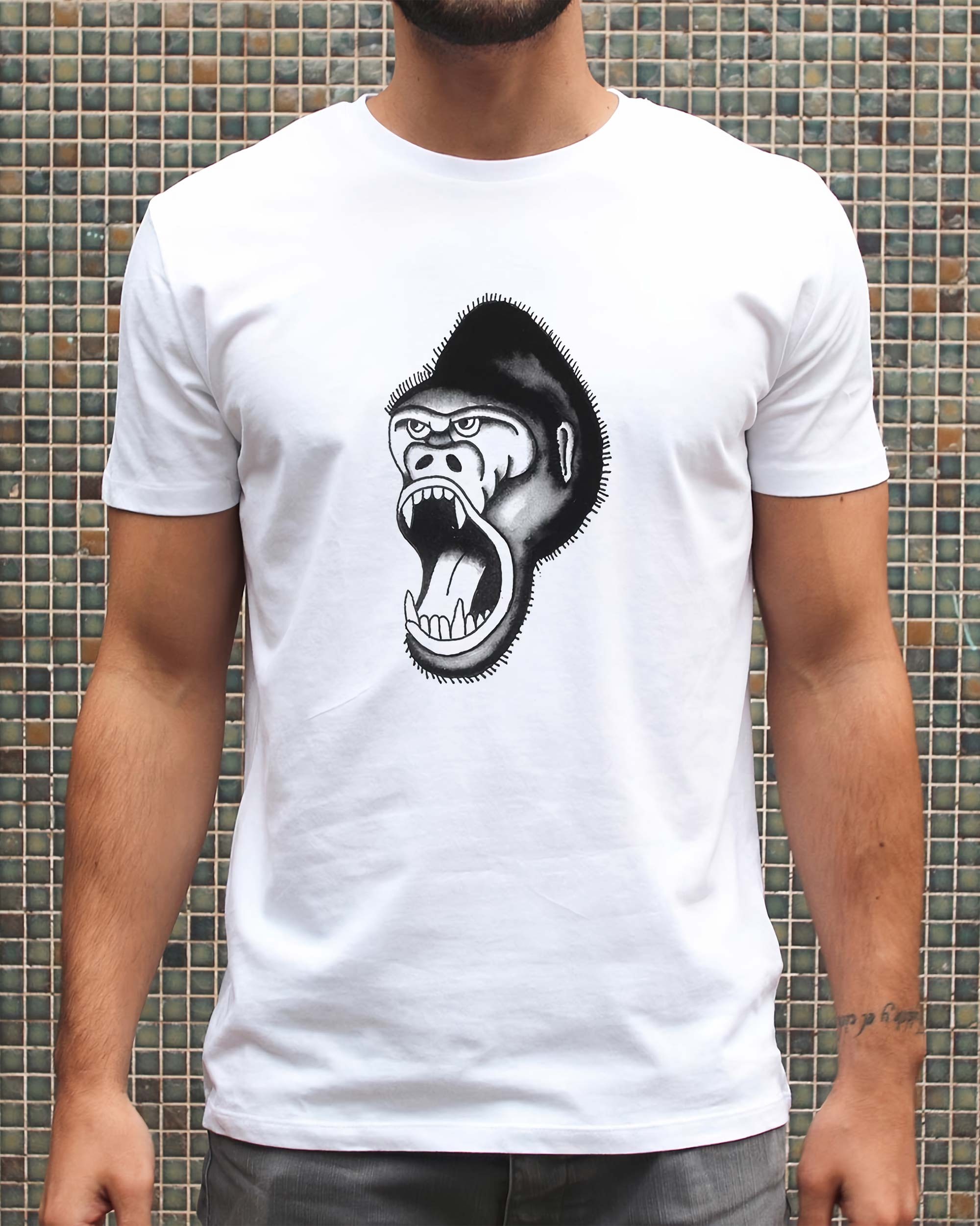 T-shirt Gorille (en promo) de couleur Blanc