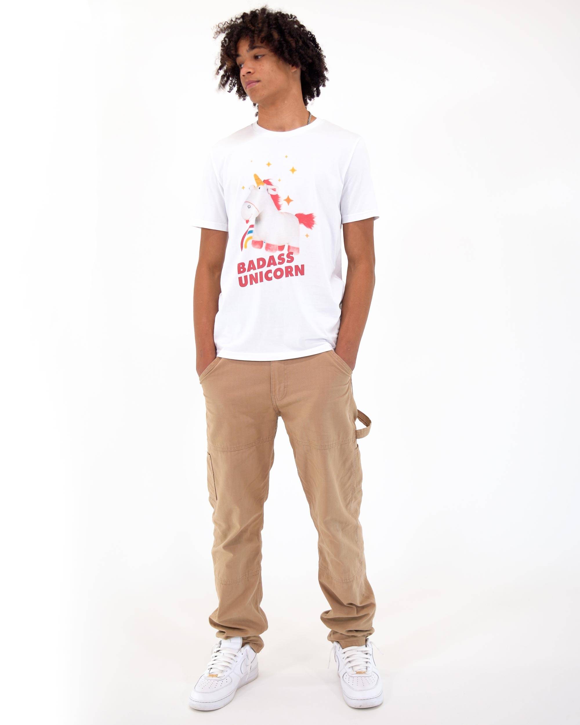 T-shirt Badass Unicorn (en promo) de couleur Blanc