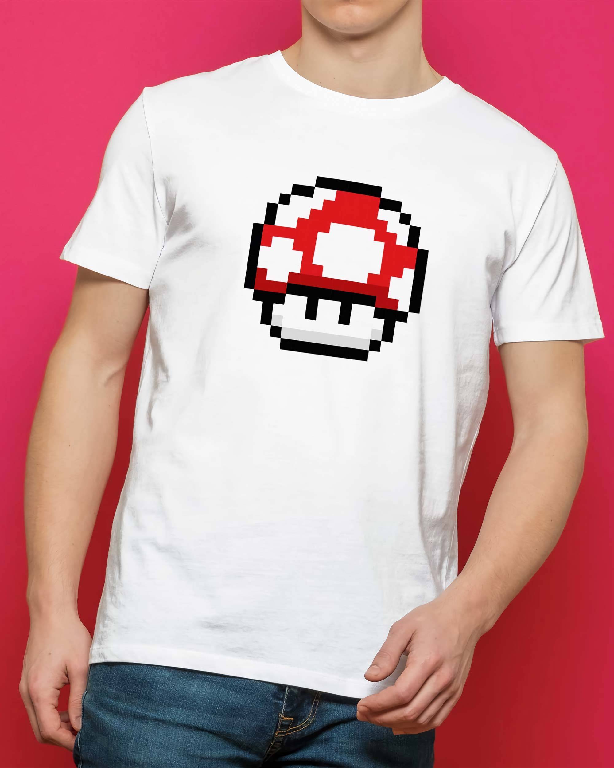 T-shirt Pixel Champignon (en promo) de couleur Blanc