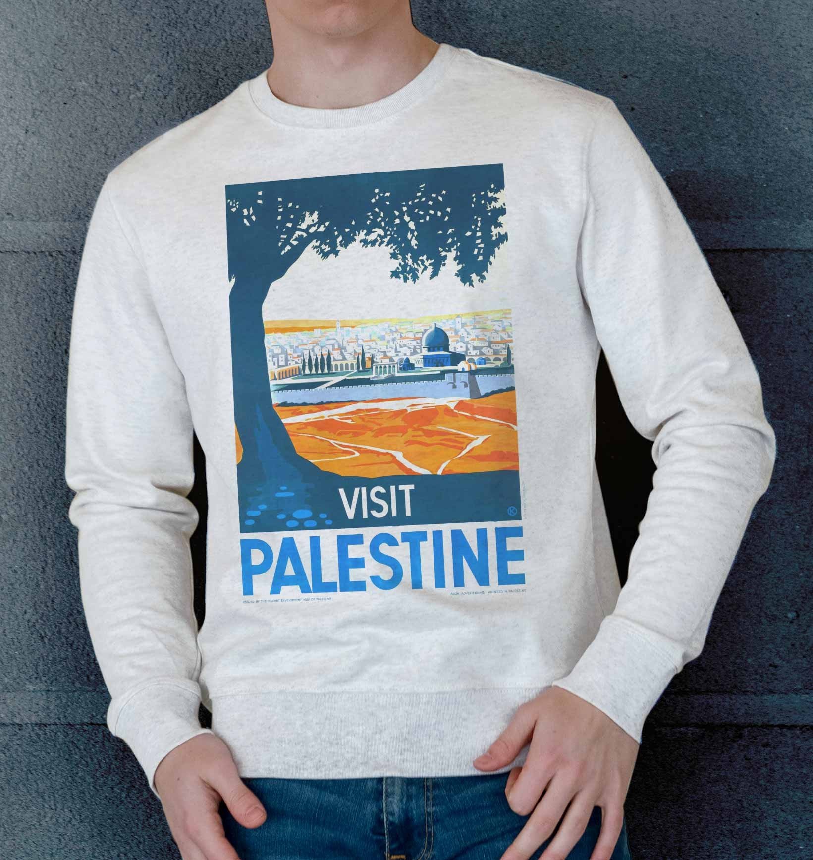 Sweat Visit Palestine (en promo) de couleur Gris chiné