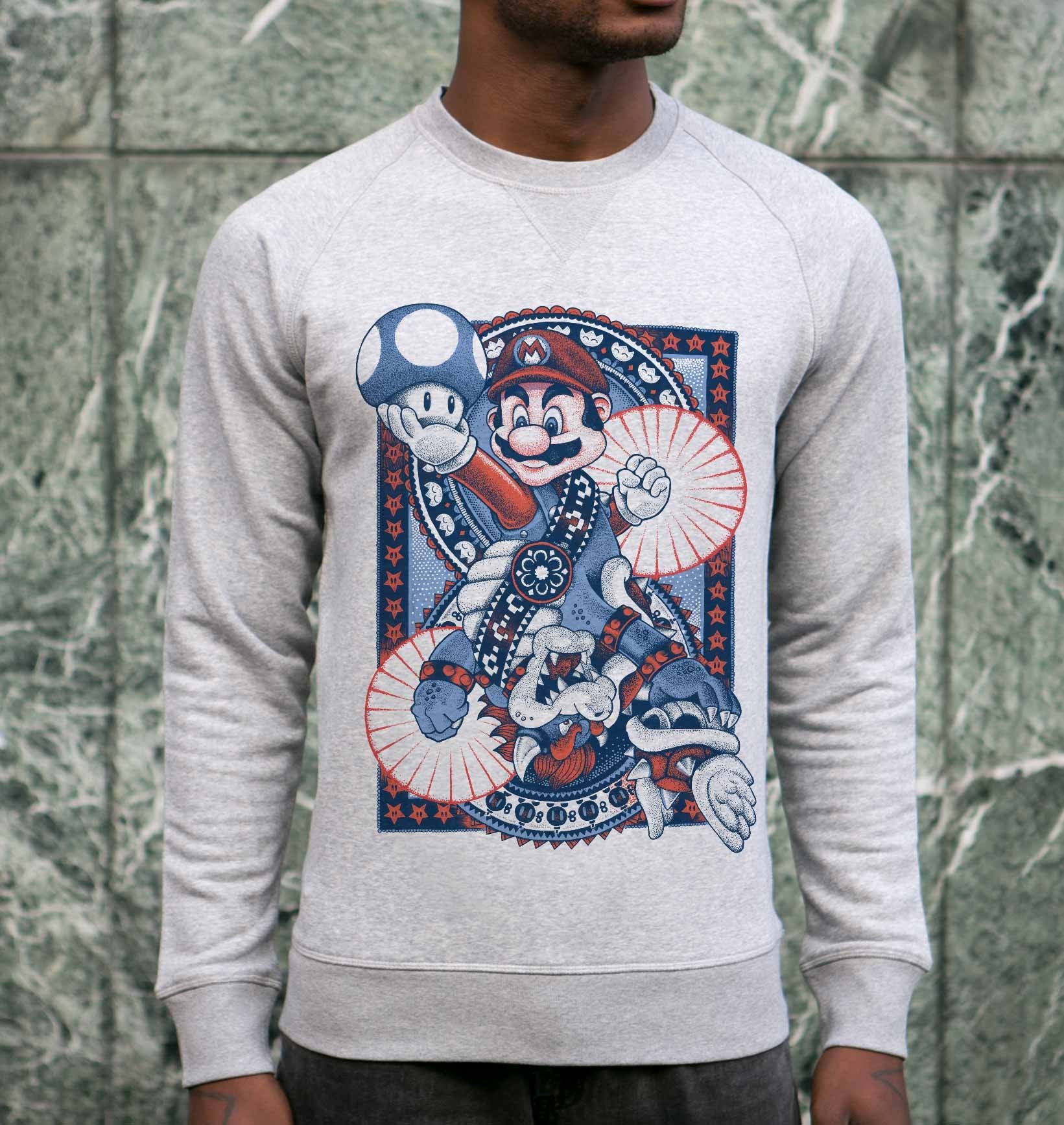 Sweatshirt Mario vs Bowser (en promo) de couleur Gris chiné