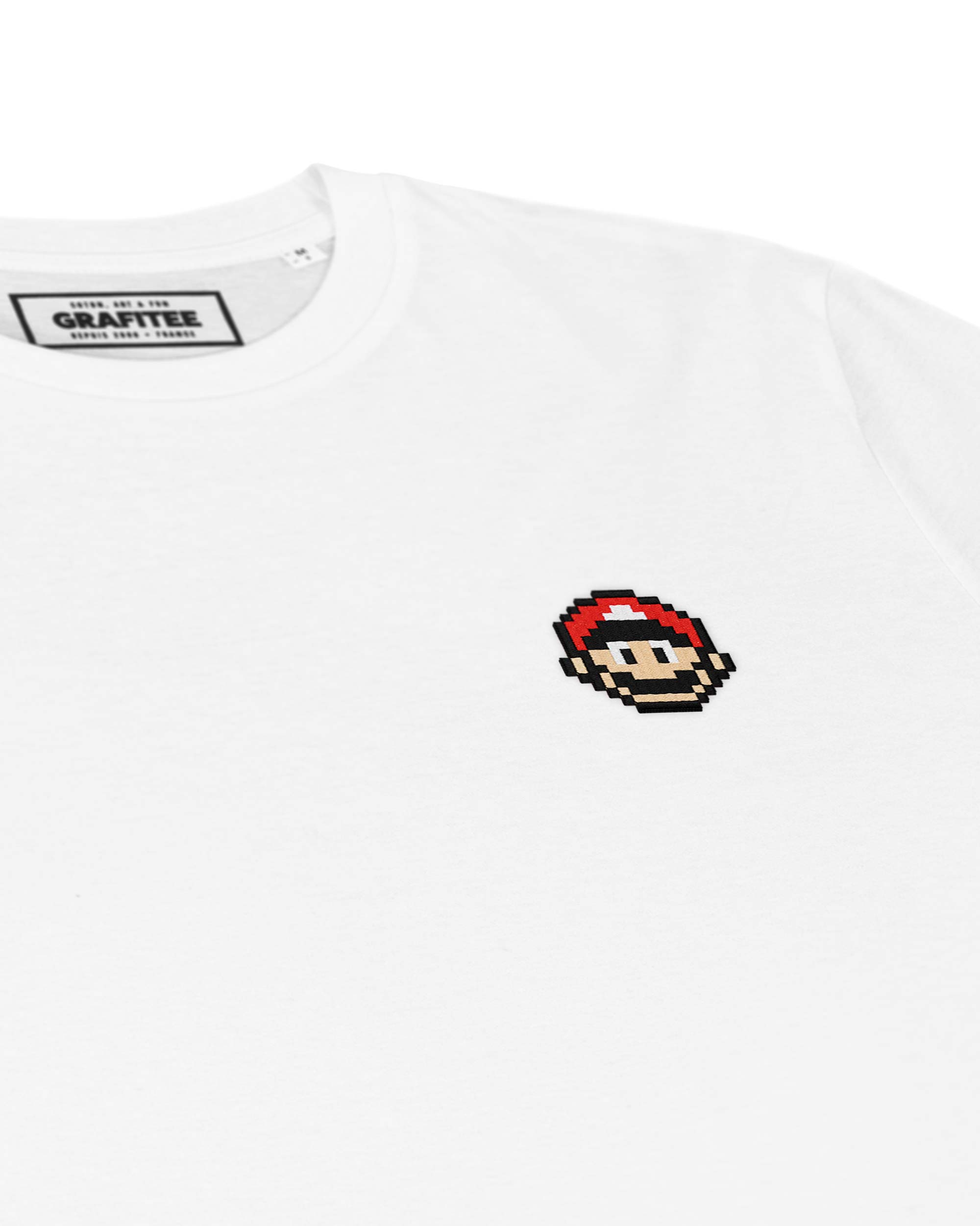 Tshirt Pixel Mario Bros Face de couleur Blanc