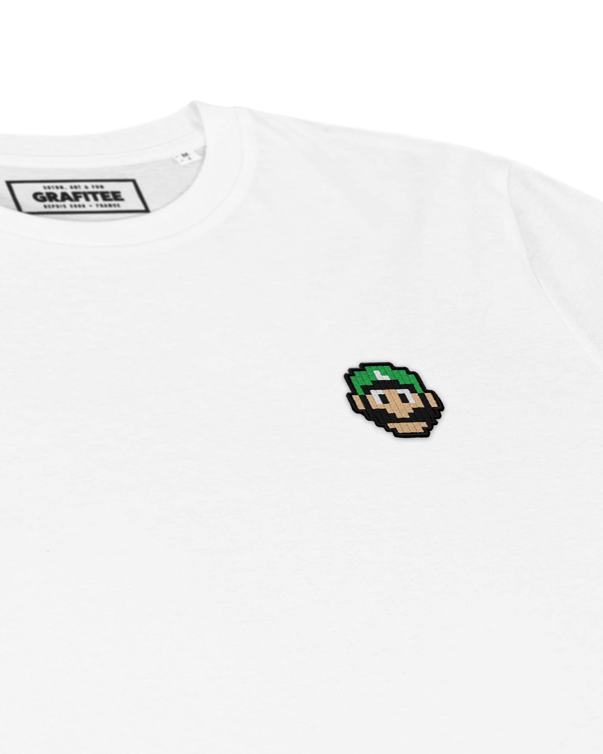 Tee-shirt Pixel Luigi Bros Face de couleur Blanc