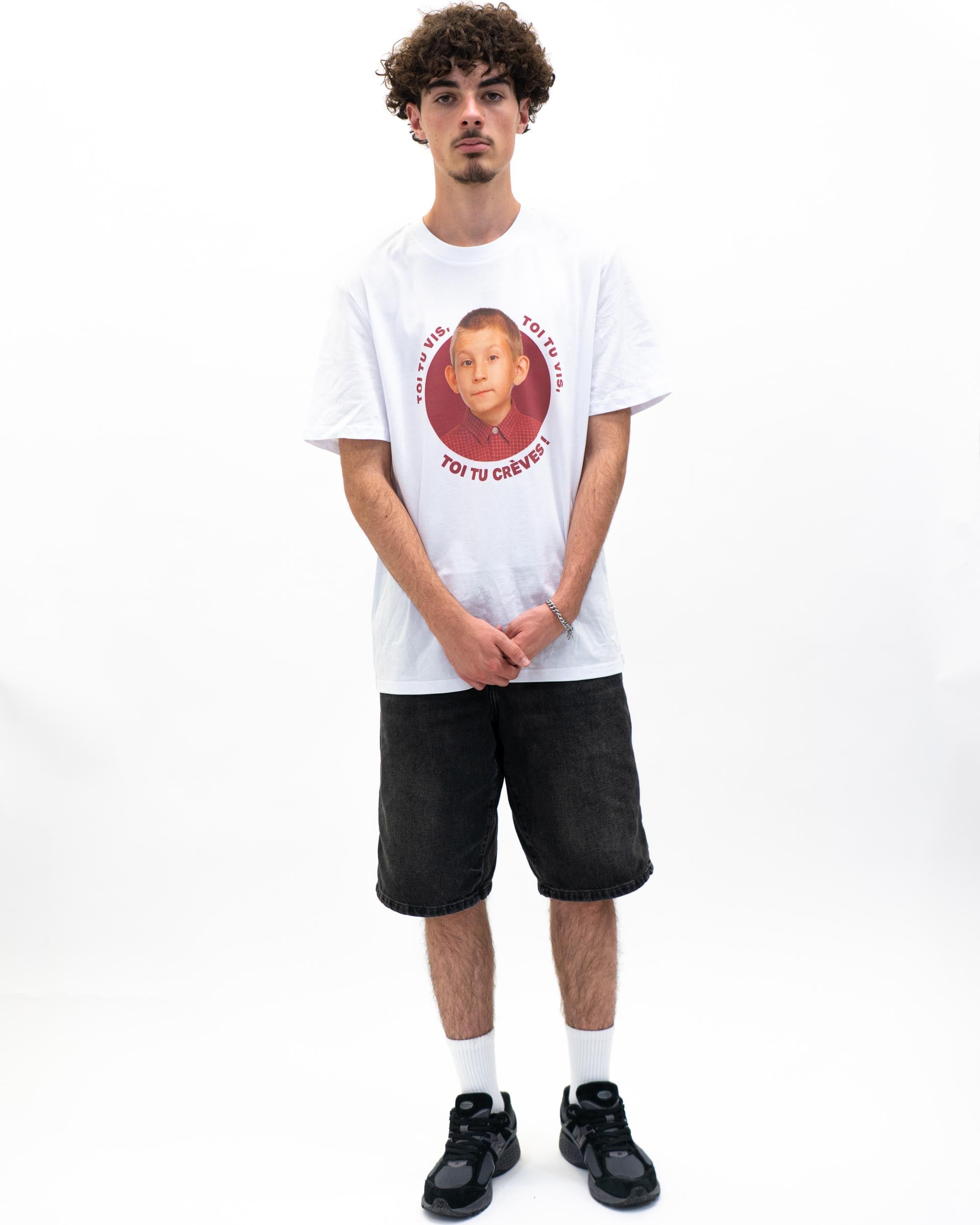 T-shirt Toi tu vis, toi tu crèves ! de couleur Blanc