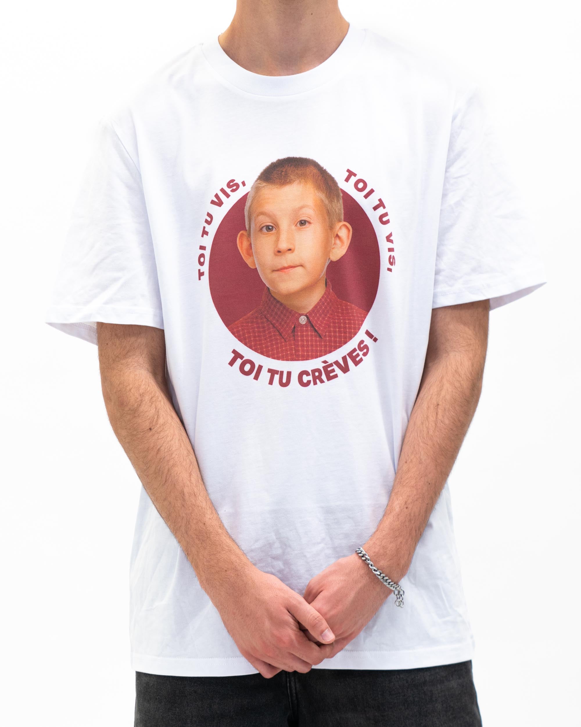 T-shirt Toi tu vis, toi tu crèves ! de couleur Blanc