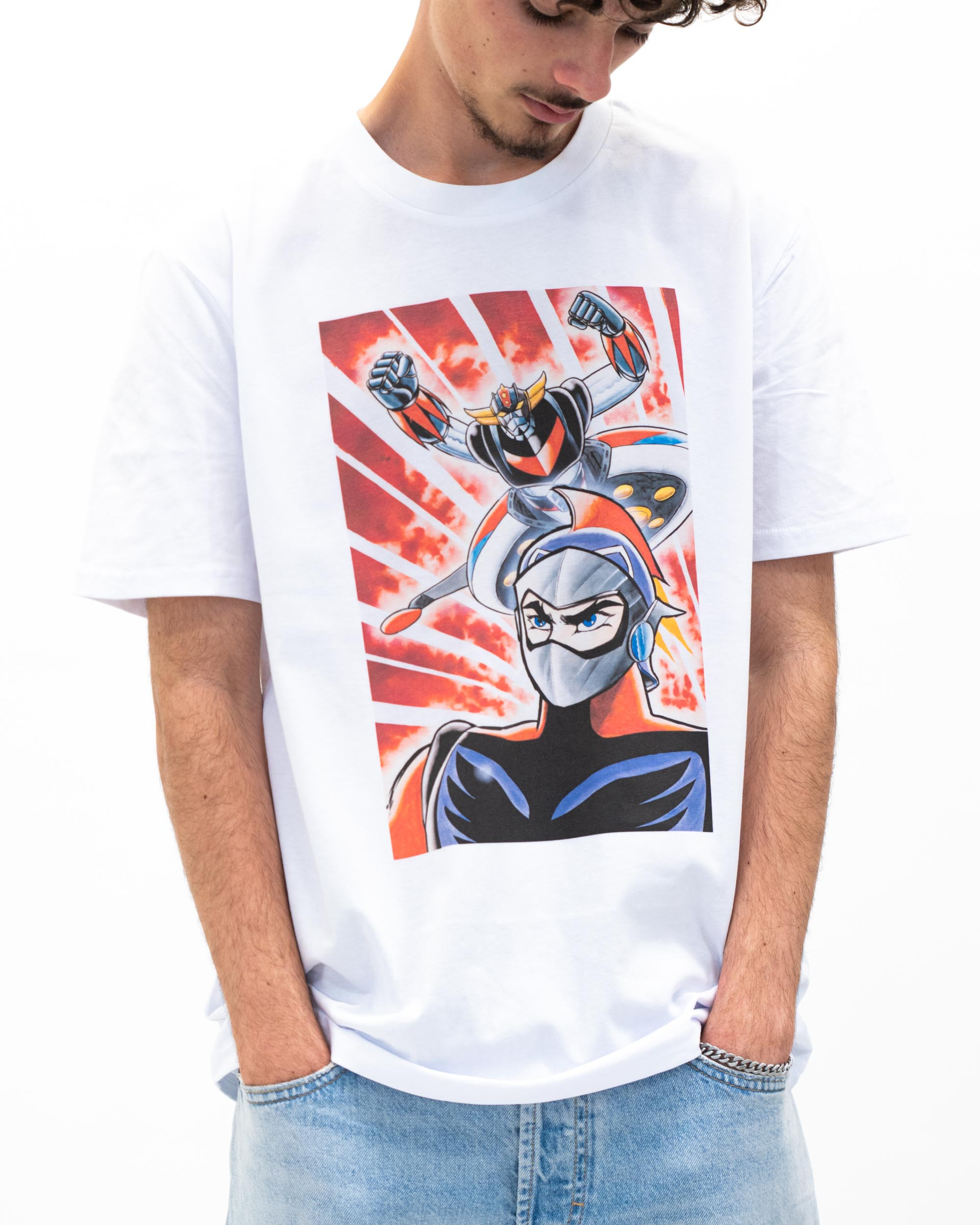 T-shirt Actarus & Goldorak de couleur Blanc