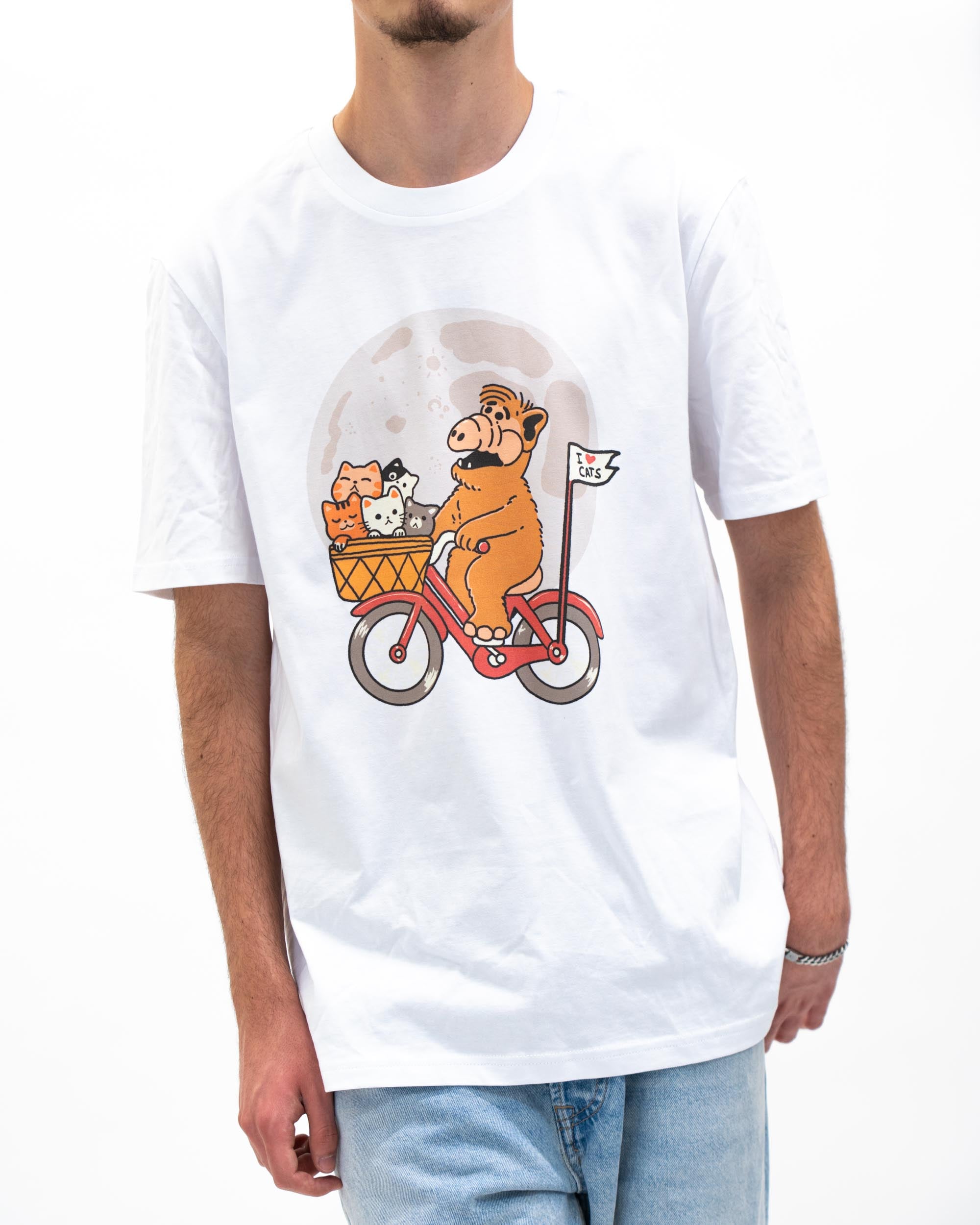 T-shirt Alf, Cats & The Moon de couleur Blanc par ppmid