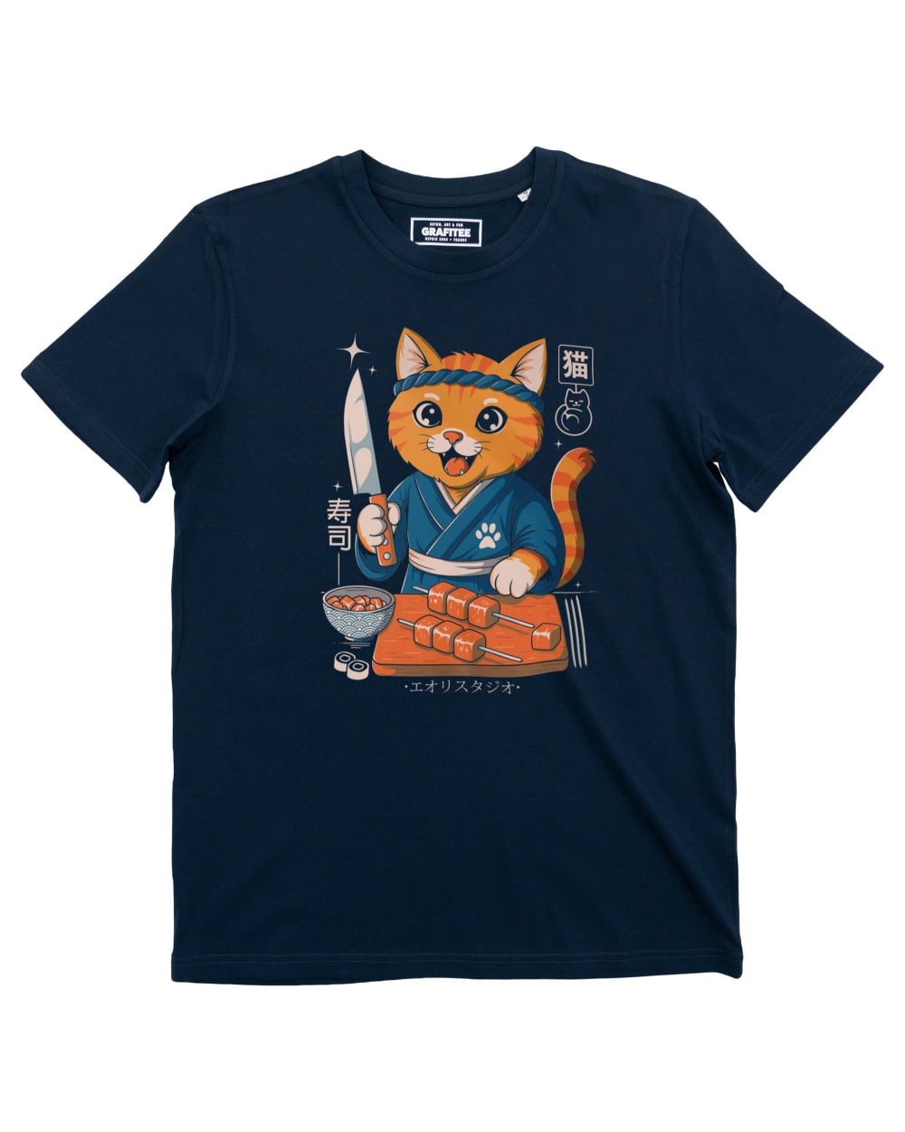 Tshirt Sushi Cat Samurai Grafitee
