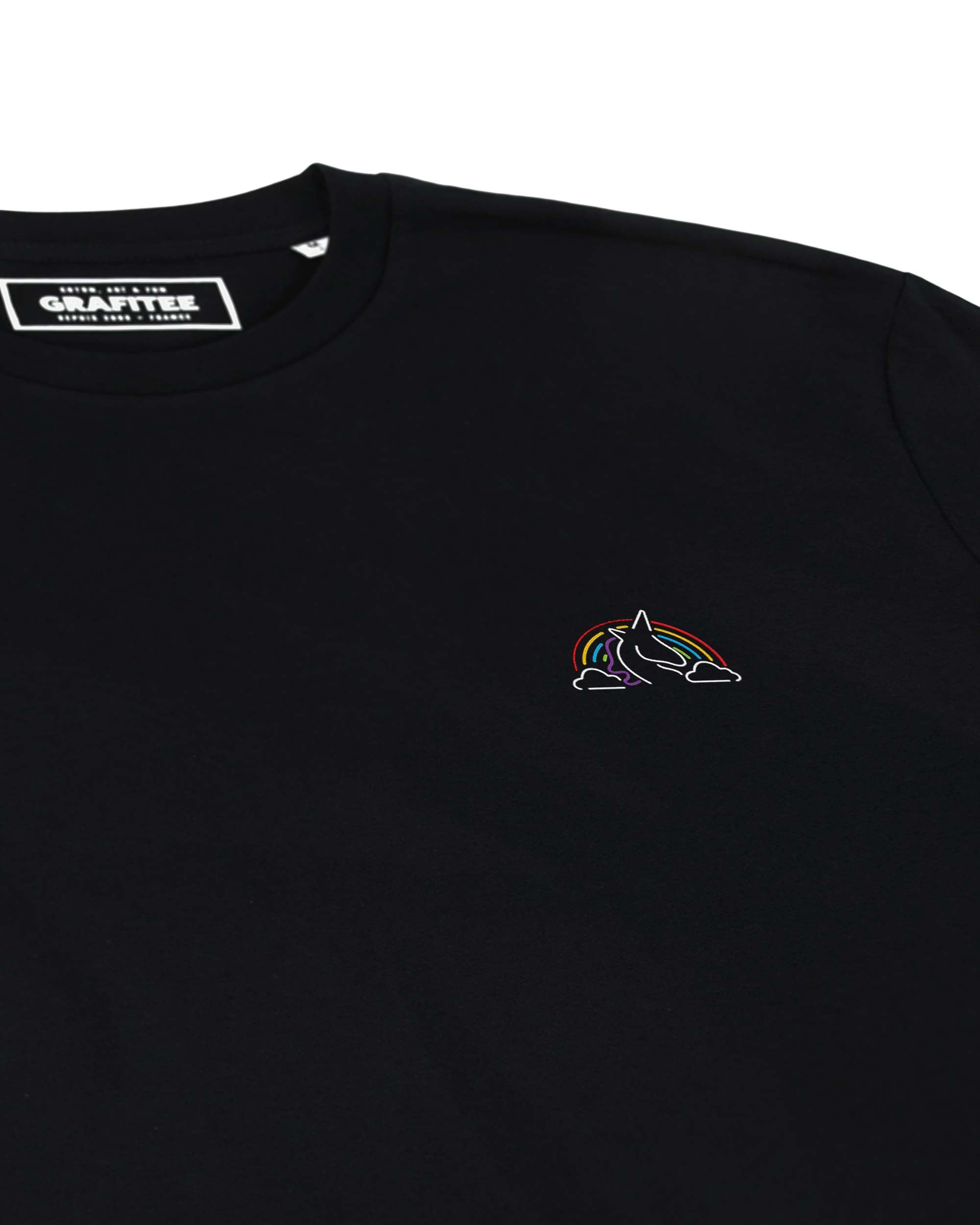 T-shirt Rainbow Unicorn (Brodé) de couleur Noir