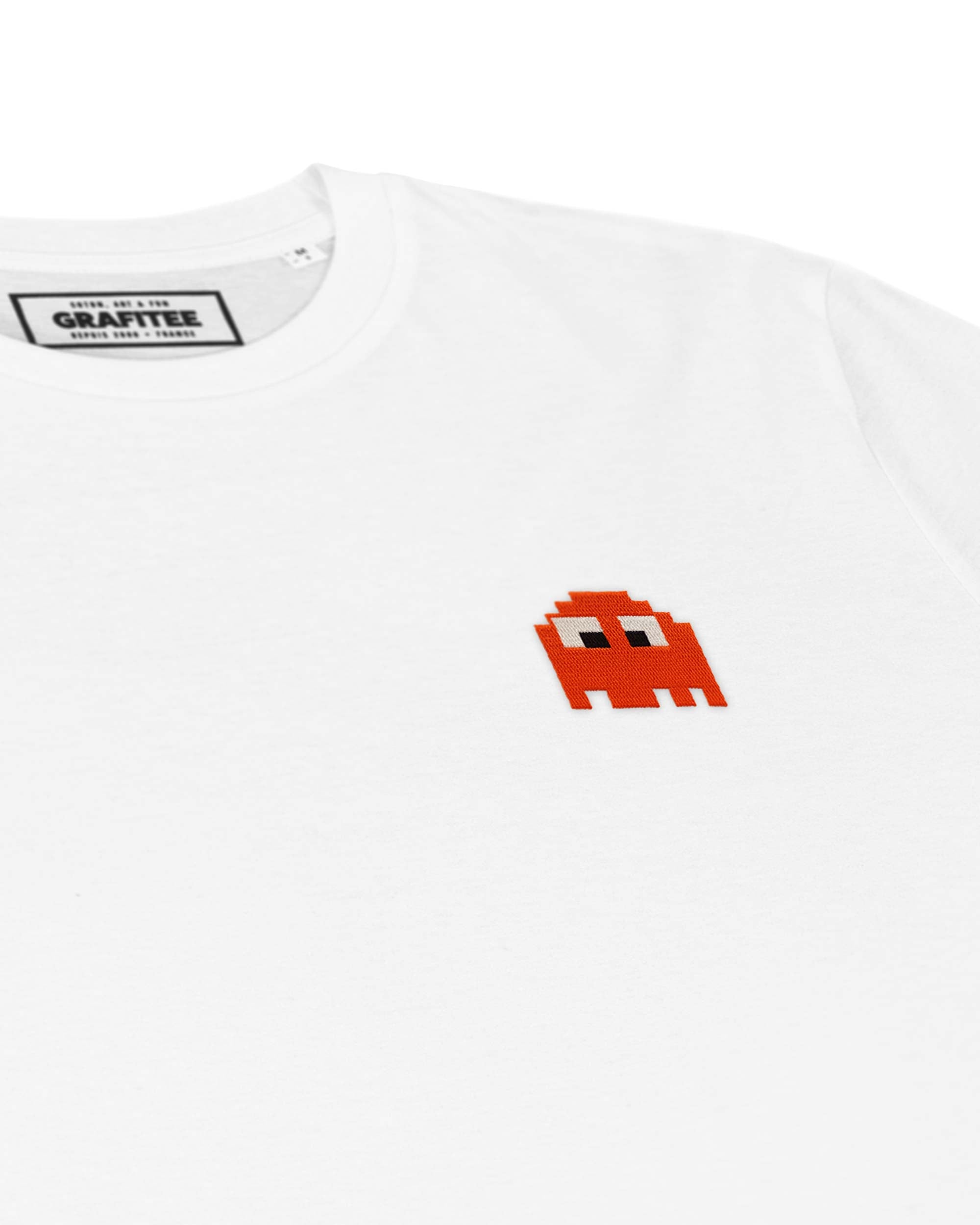 T-shirt Pixel Pac-Man (Brodé) de couleur Blanc