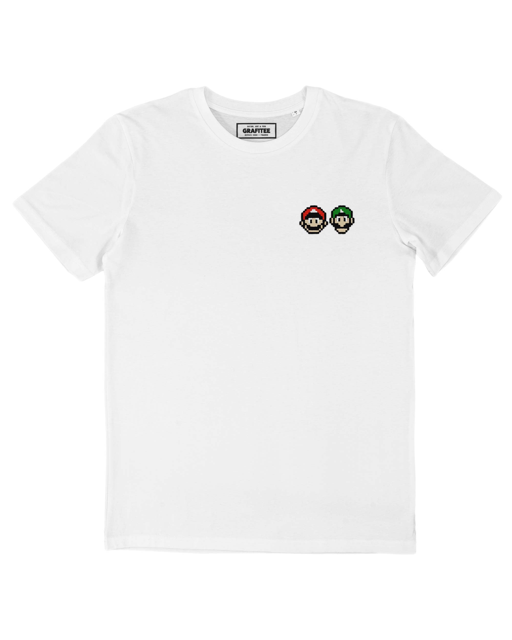 Tshirt Pixel Mario Luigi Bros Face (Brodé) Grafitee