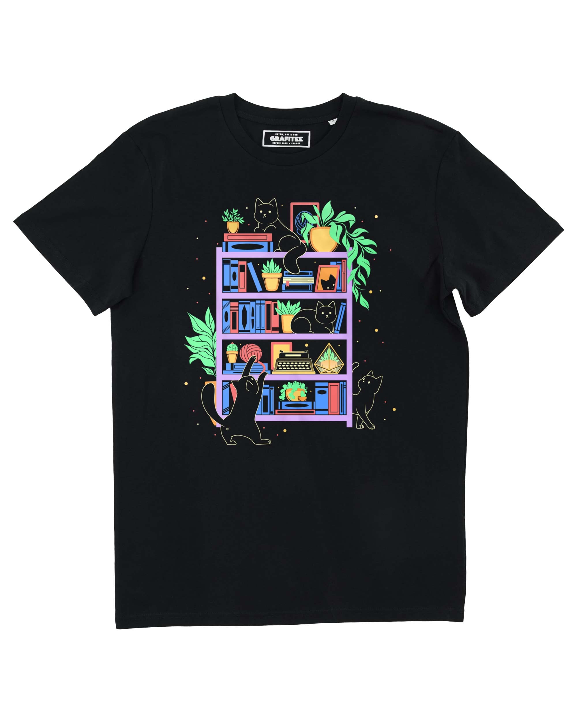 Tshirt Rainbow Bookshelf Cats Grafitee