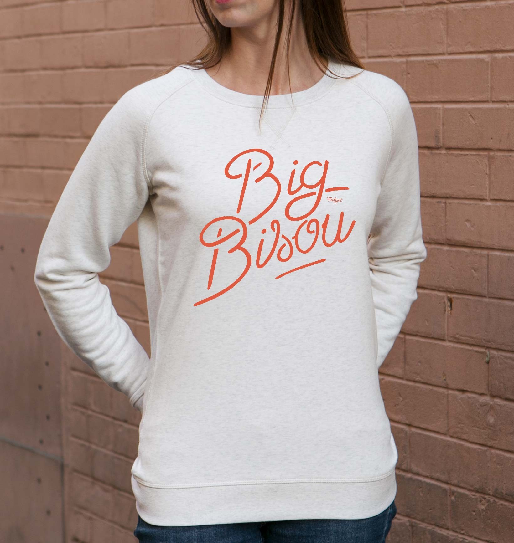 Sweat Big Bisou (En Promo) de couleur Beige chiné
