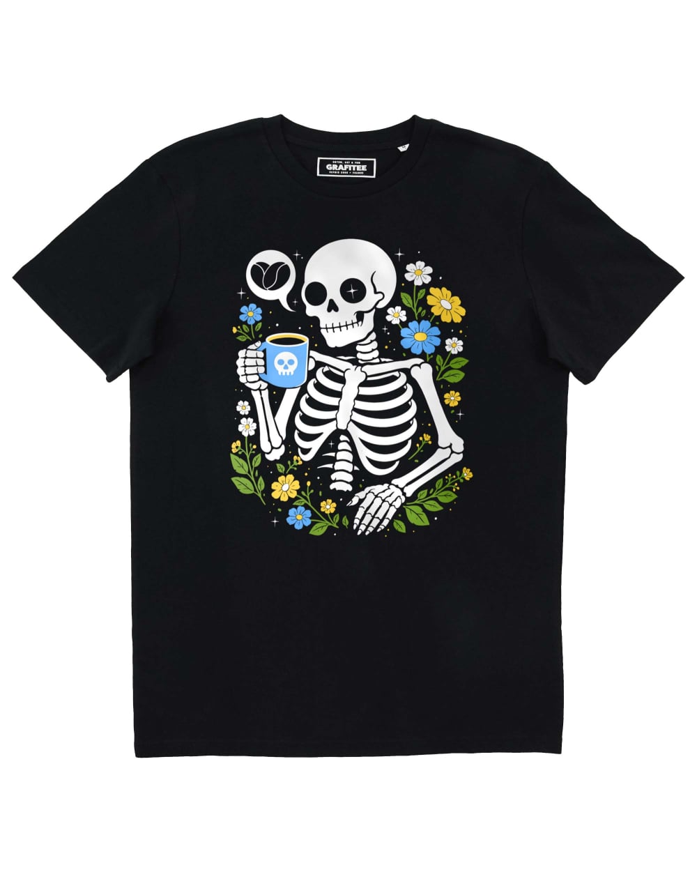 Tshirt Floral Skull Coffee Grafitee