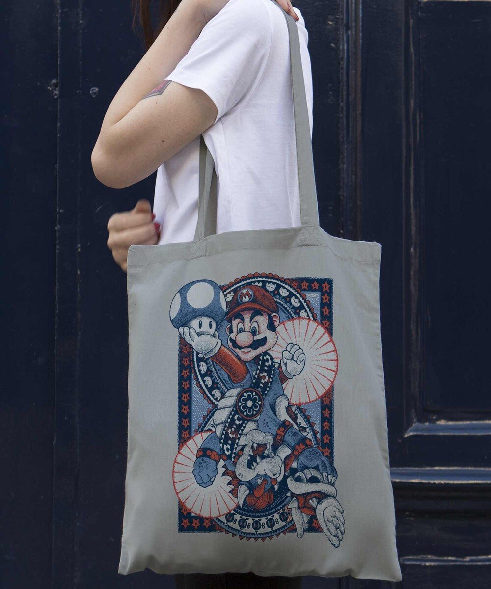 Tote Bag Mario vs Bowser de couleur Gris
