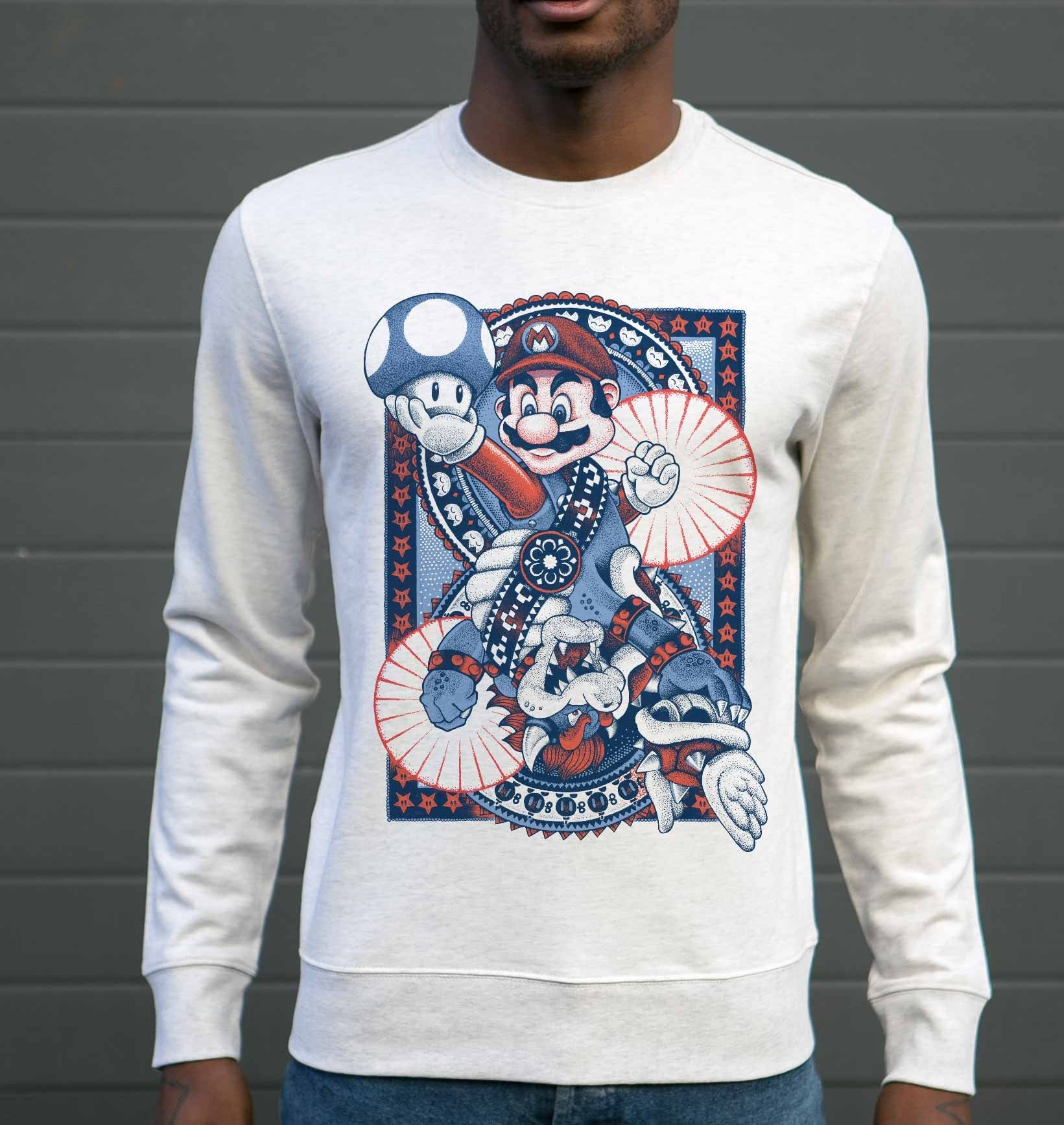 Sweatshirt Mario vs Bowser de couleur Gris chiné par Neon Mystic
